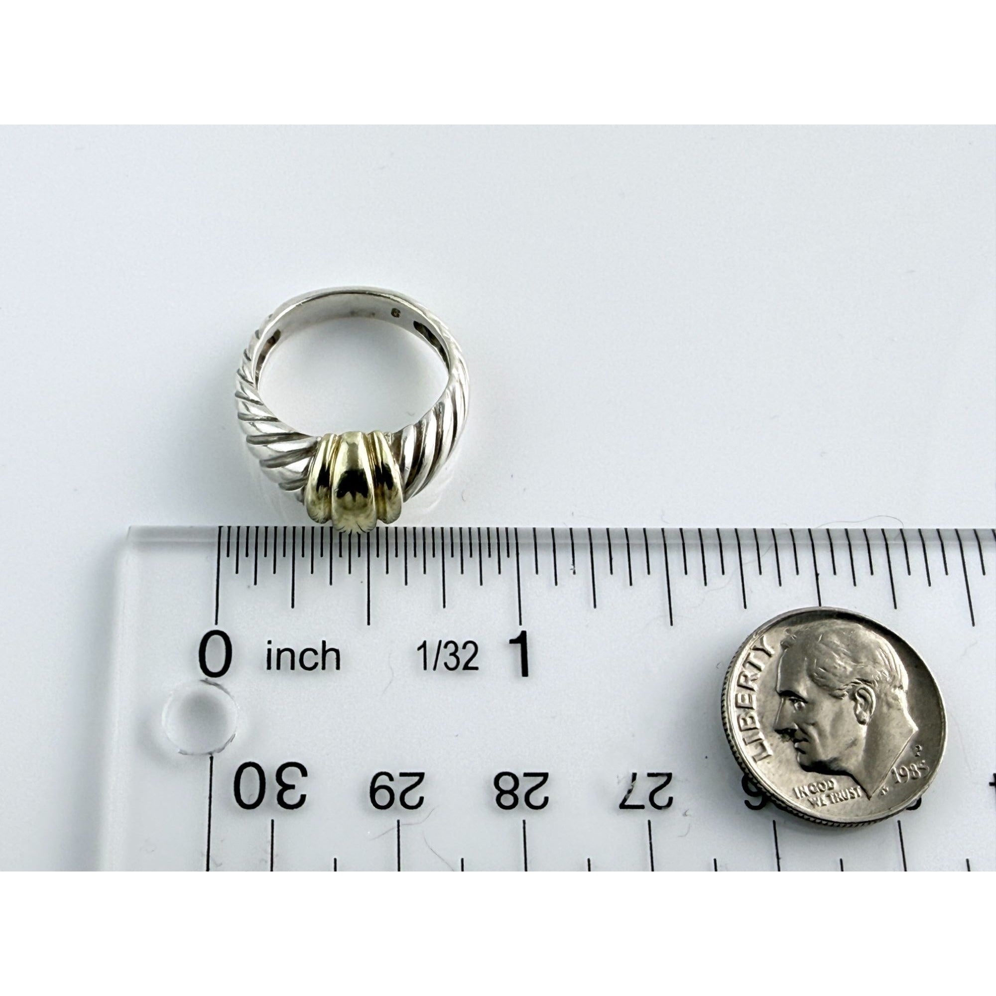Vintage David Yurman Sterling Silver 14k Yellow Gold Cable Shrimp Ring Size 5.75