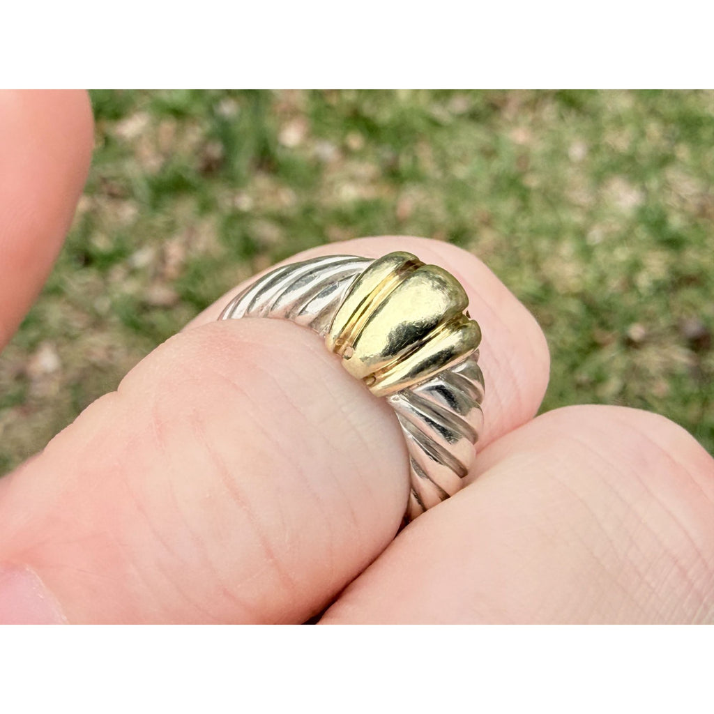 Vintage David Yurman Sterling Silver 14k Yellow Gold Cable Shrimp Ring Size 5.75