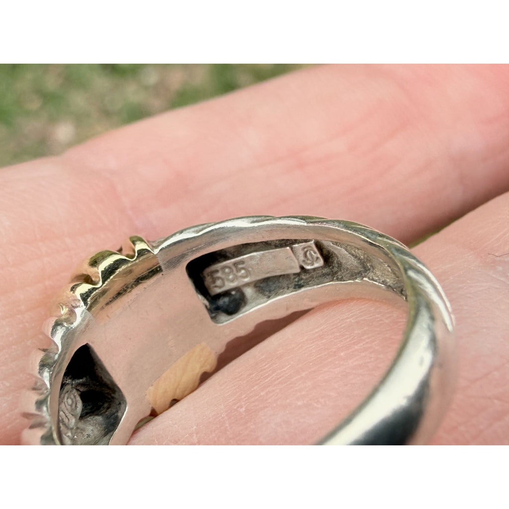Vintage David Yurman Sterling Silver 14k Yellow Gold Cable Shrimp Ring Size 5.75