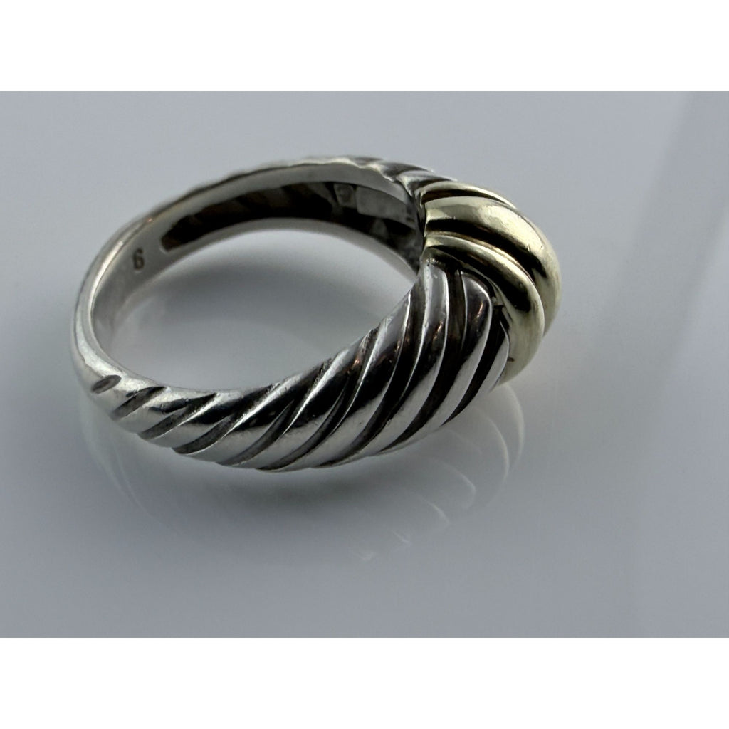 Vintage David Yurman Sterling Silver 14k Yellow Gold Cable Shrimp Ring Size 5.75