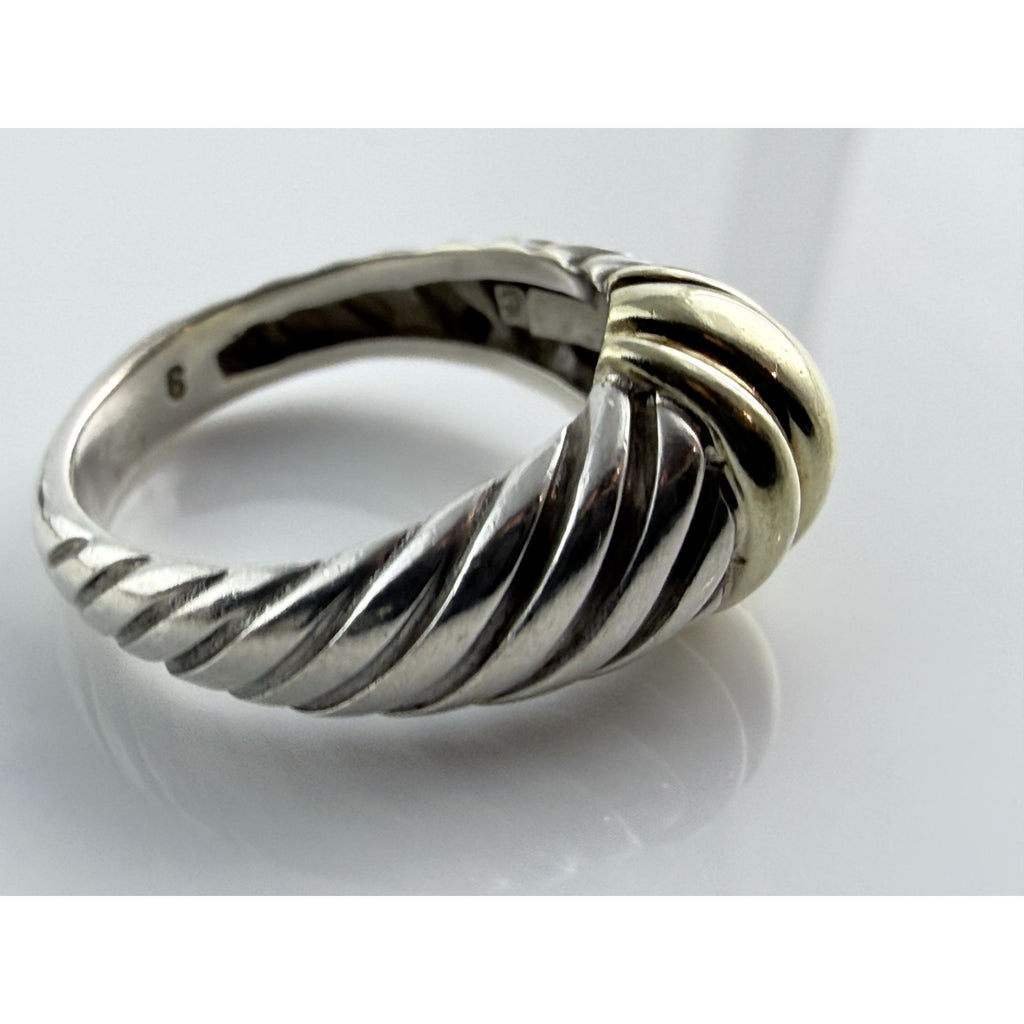 Vintage David Yurman Sterling Silver 14k Yellow Gold Cable Shrimp Ring Size 5.75