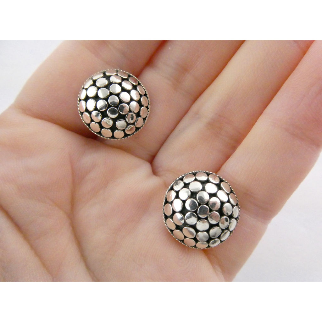 ATI Sterling Silver Dot Design Pebbled Stud Earrings 925 6.7g 16mm Diameter