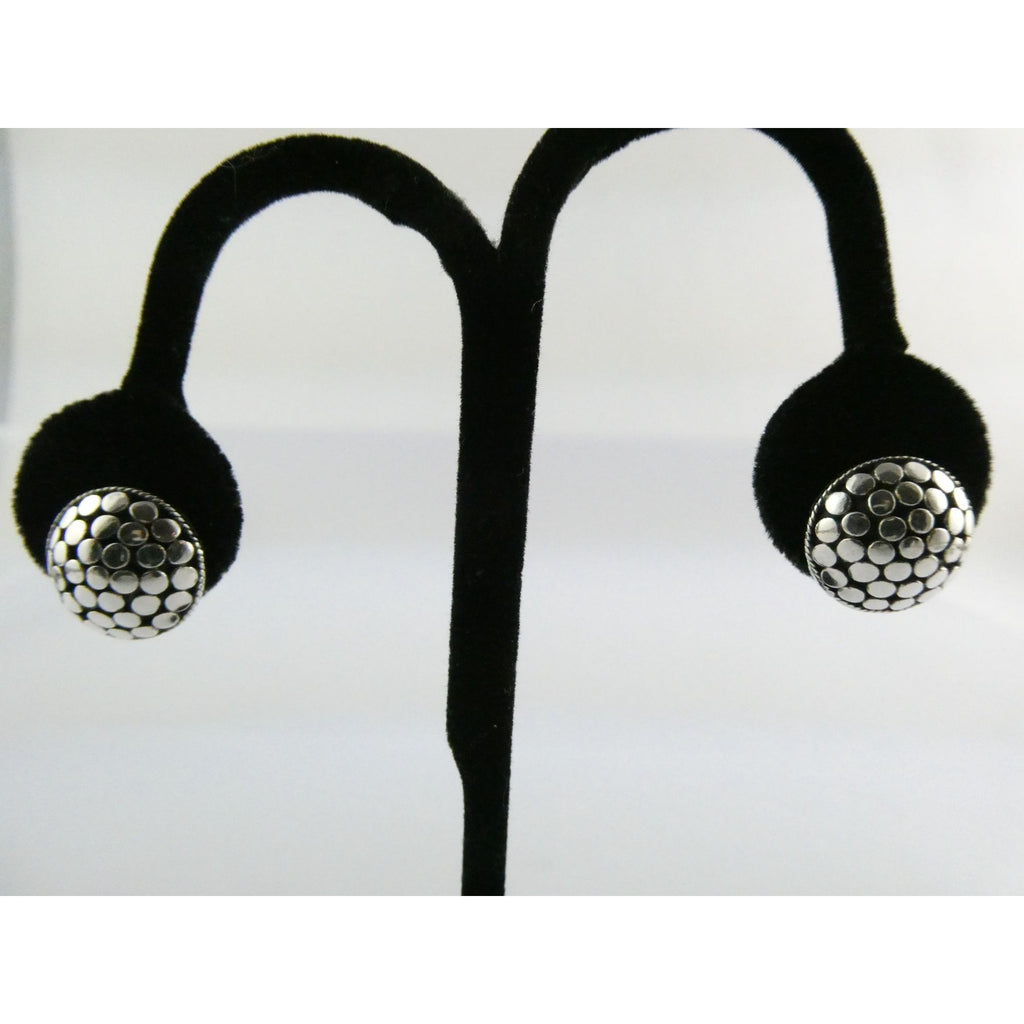 ATI Sterling Silver Dot Design Pebbled Stud Earrings 925 6.7g 16mm Diameter