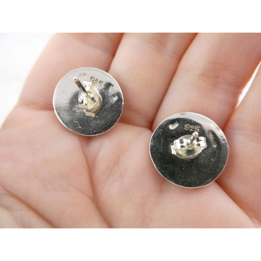 ATI Sterling Silver Dot Design Pebbled Stud Earrings 925 6.7g 16mm Diameter