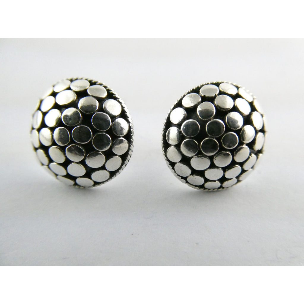 ATI Sterling Silver Dot Design Pebbled Stud Earrings 925 6.7g 16mm Diameter