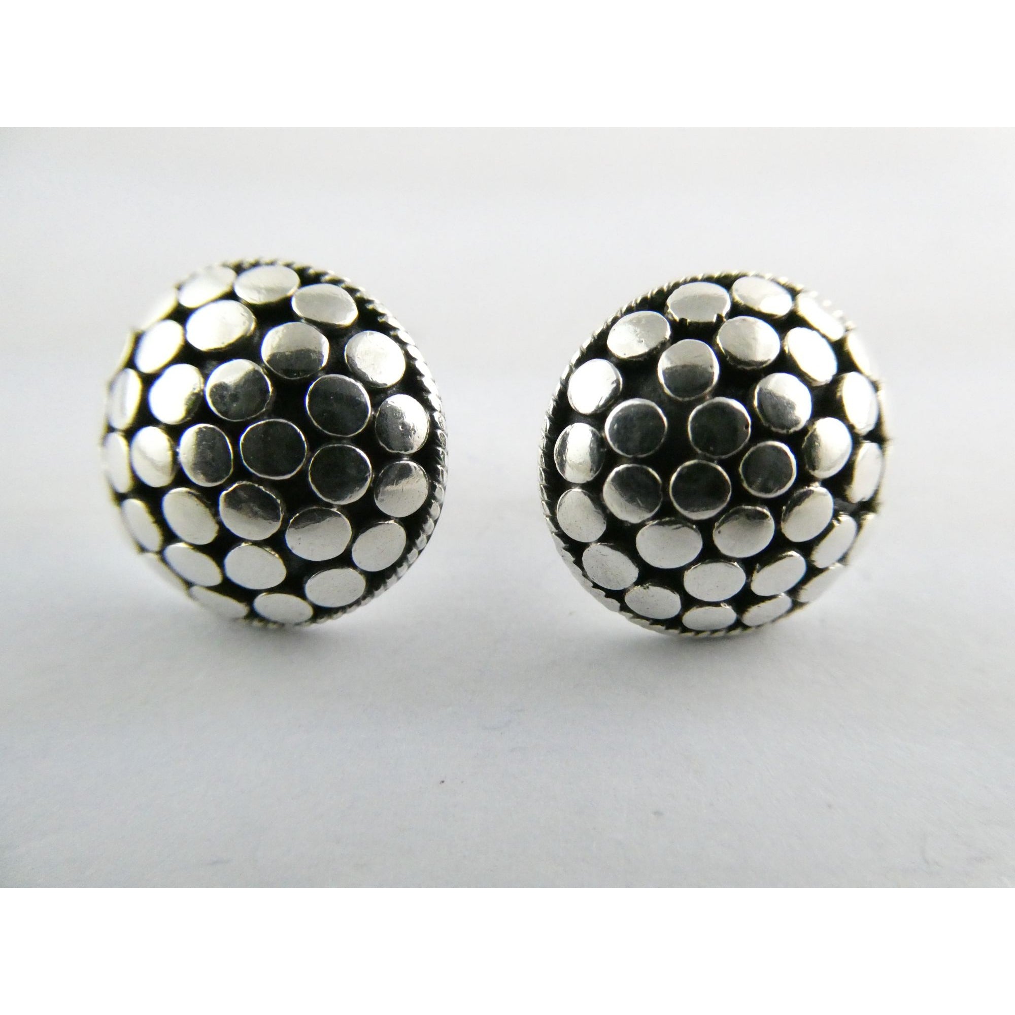 ATI Sterling Silver Dot Design Pebbled Stud Earrings 925 6.7g 16mm Diameter