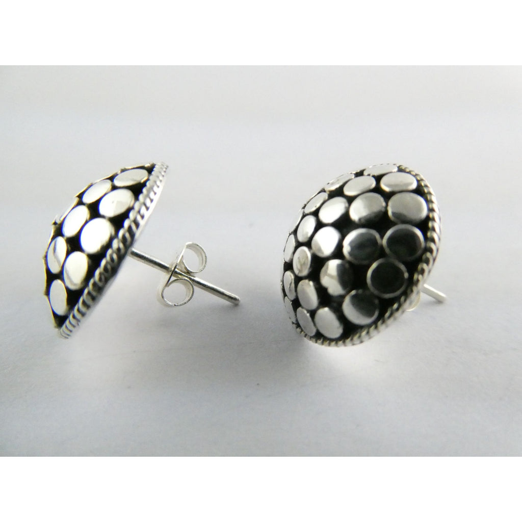 ATI Sterling Silver Dot Design Pebbled Stud Earrings 925 6.7g 16mm Diameter