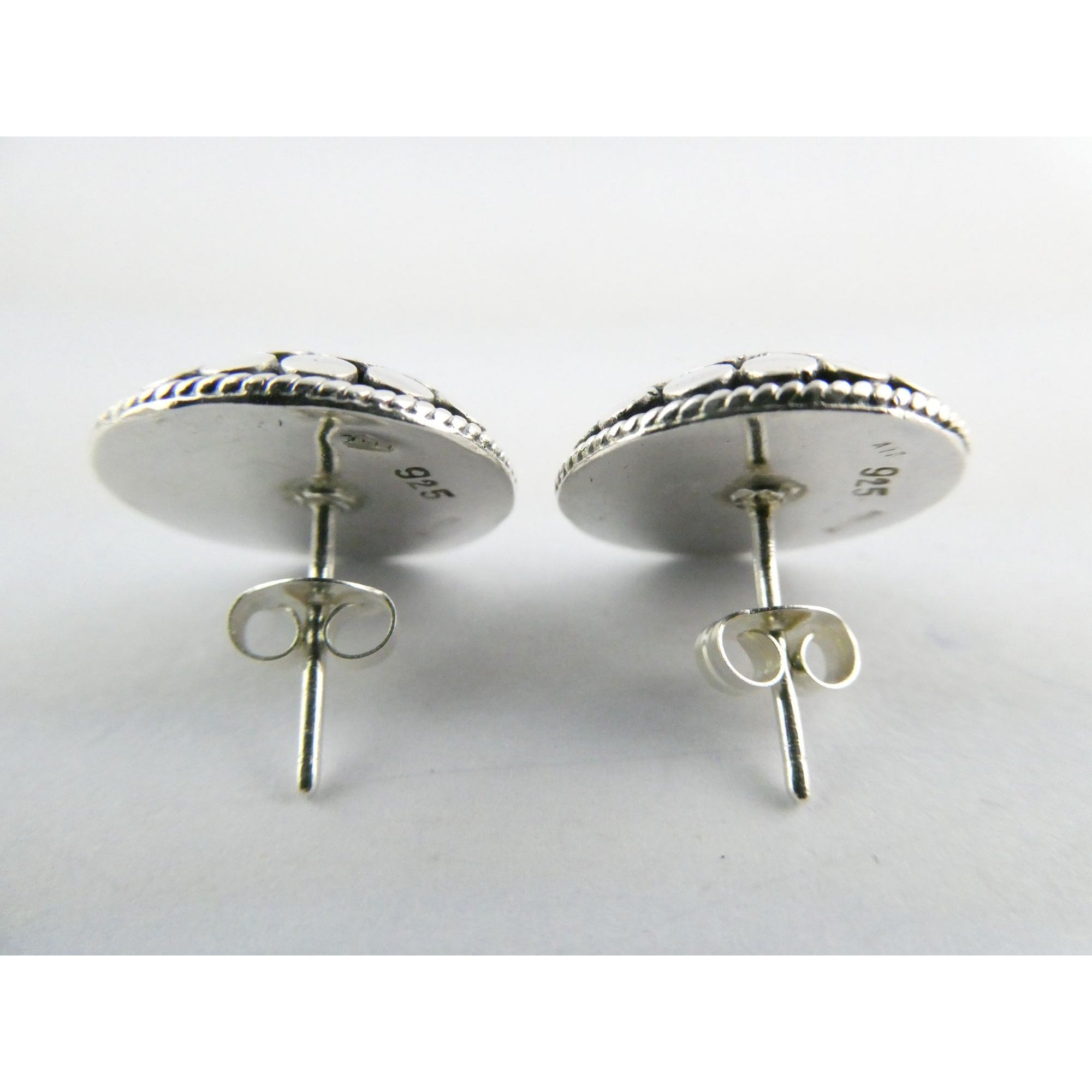 ATI Sterling Silver Dot Design Pebbled Stud Earrings 925 6.7g 16mm Diameter