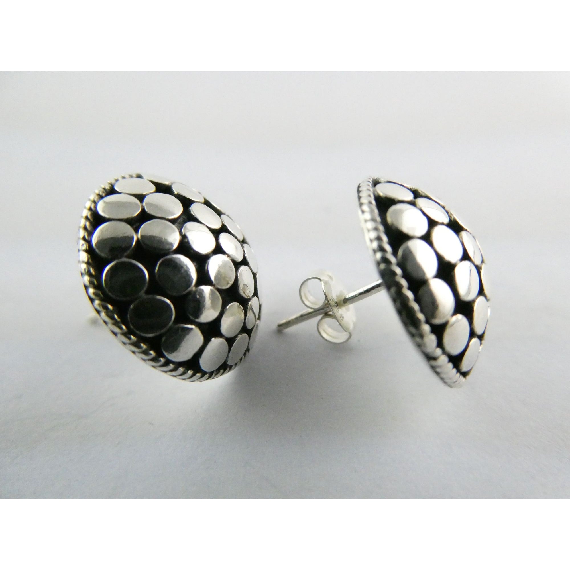 ATI Sterling Silver Dot Design Pebbled Stud Earrings 925 6.7g 16mm Diameter