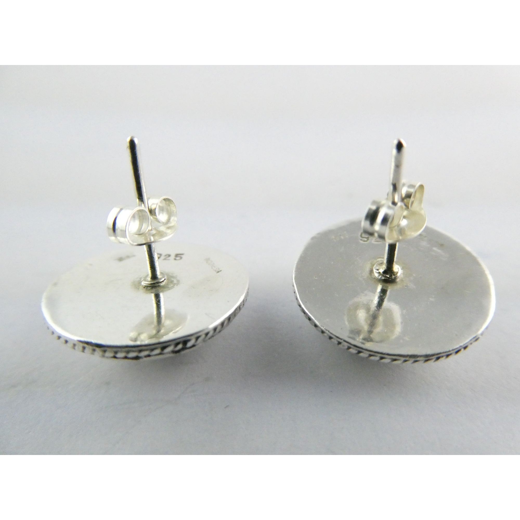 ATI Sterling Silver Dot Design Pebbled Stud Earrings 925 6.7g 16mm Diameter