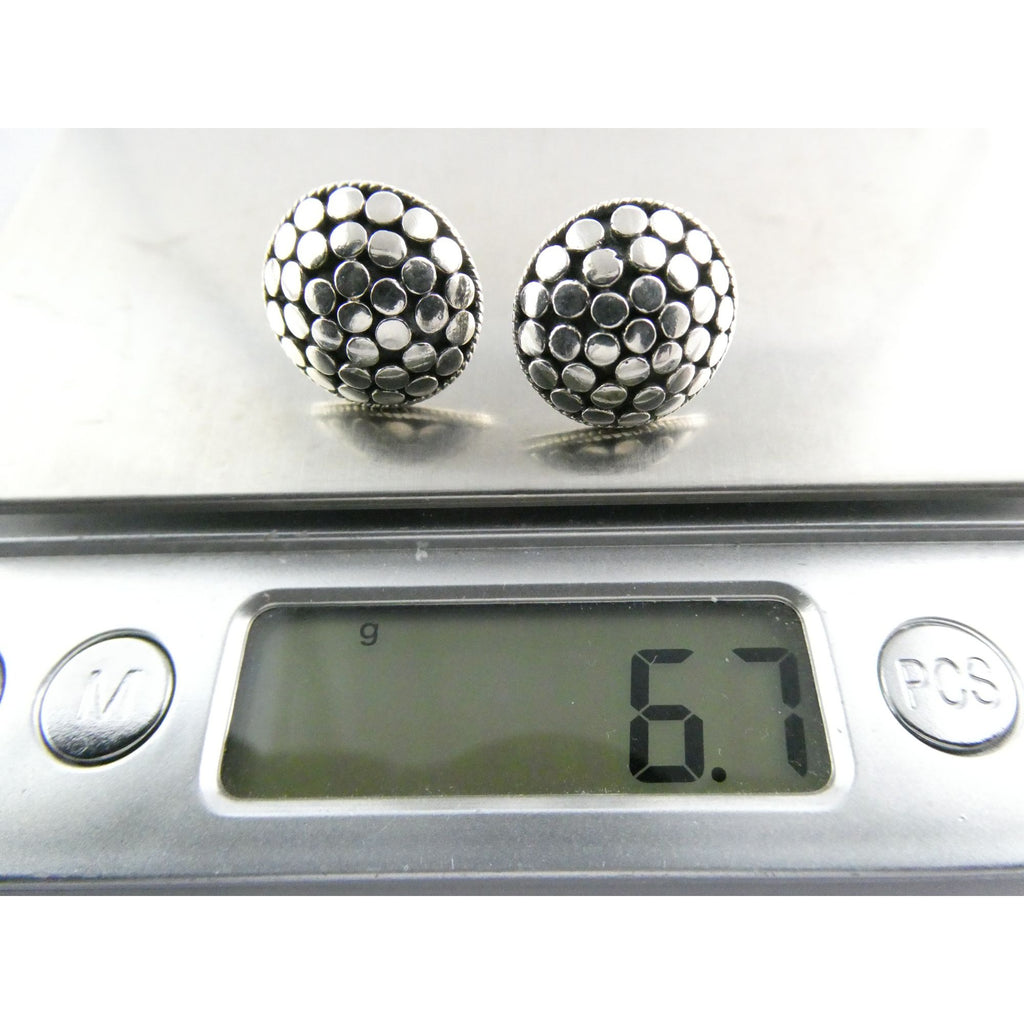ATI Sterling Silver Dot Design Pebbled Stud Earrings 925 6.7g 16mm Diameter
