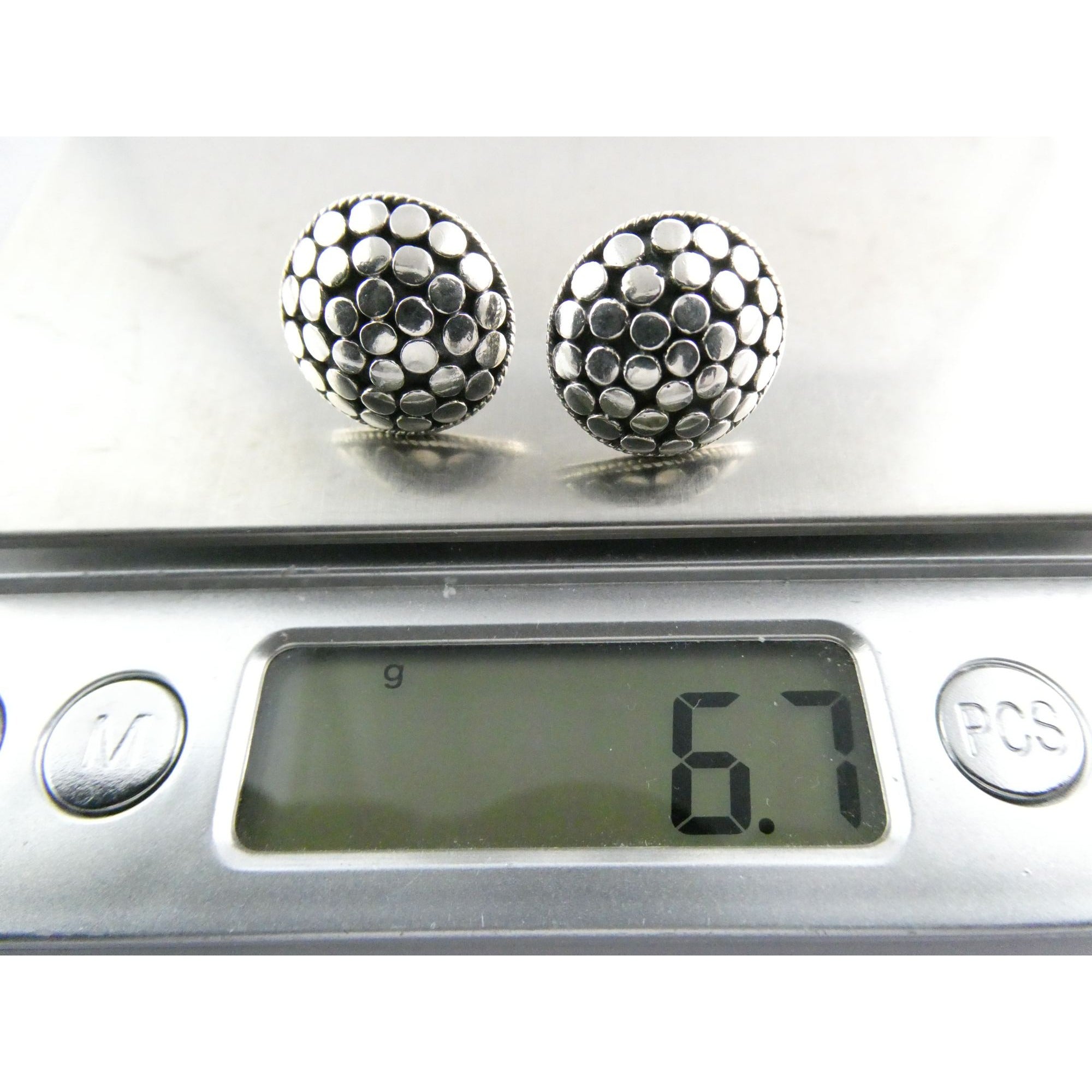 ATI Sterling Silver Dot Design Pebbled Stud Earrings 925 6.7g 16mm Diameter