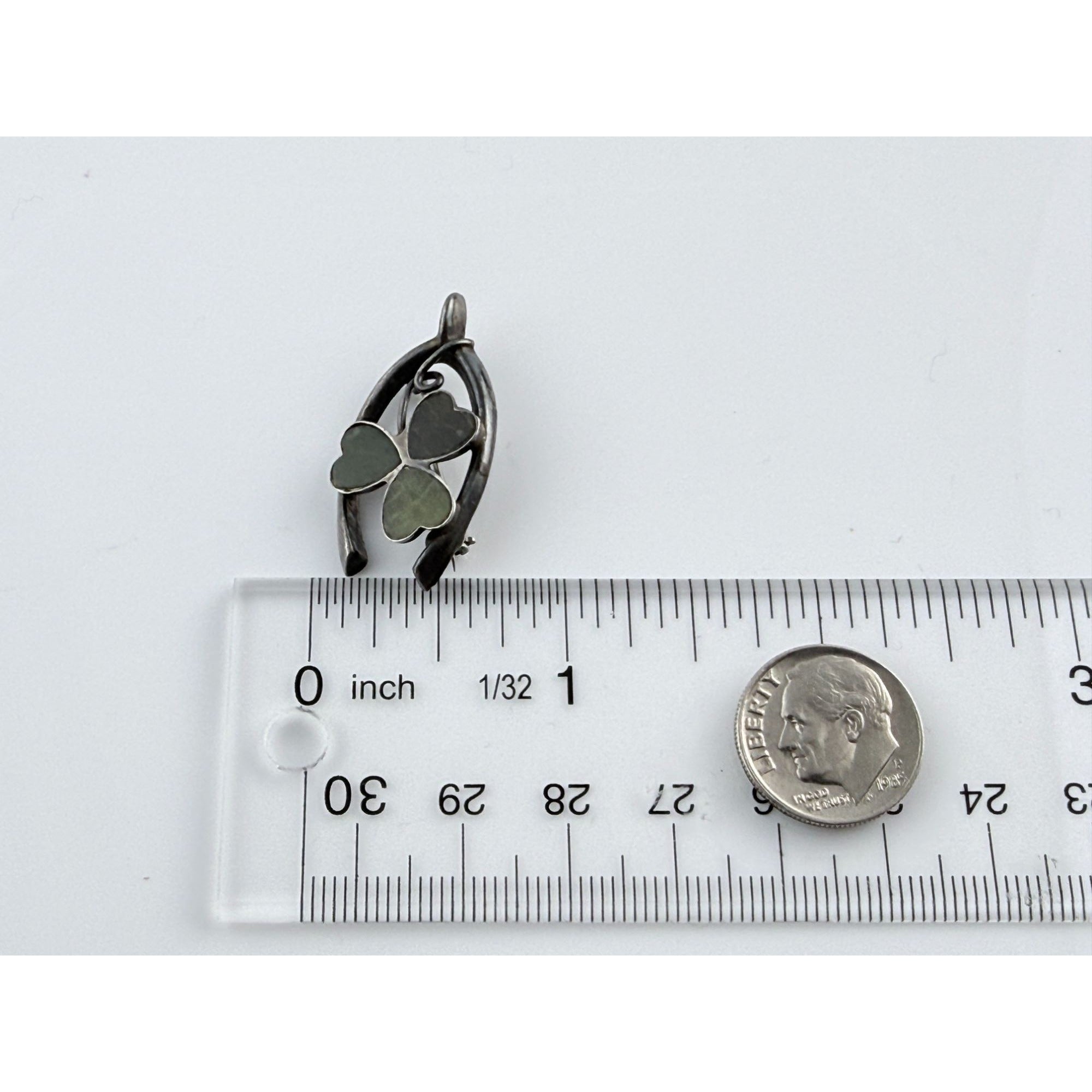 Vintage Sterling Silver Connemara Marble Shamrock Lucky Wishbone Pin 2.6g 1.25In