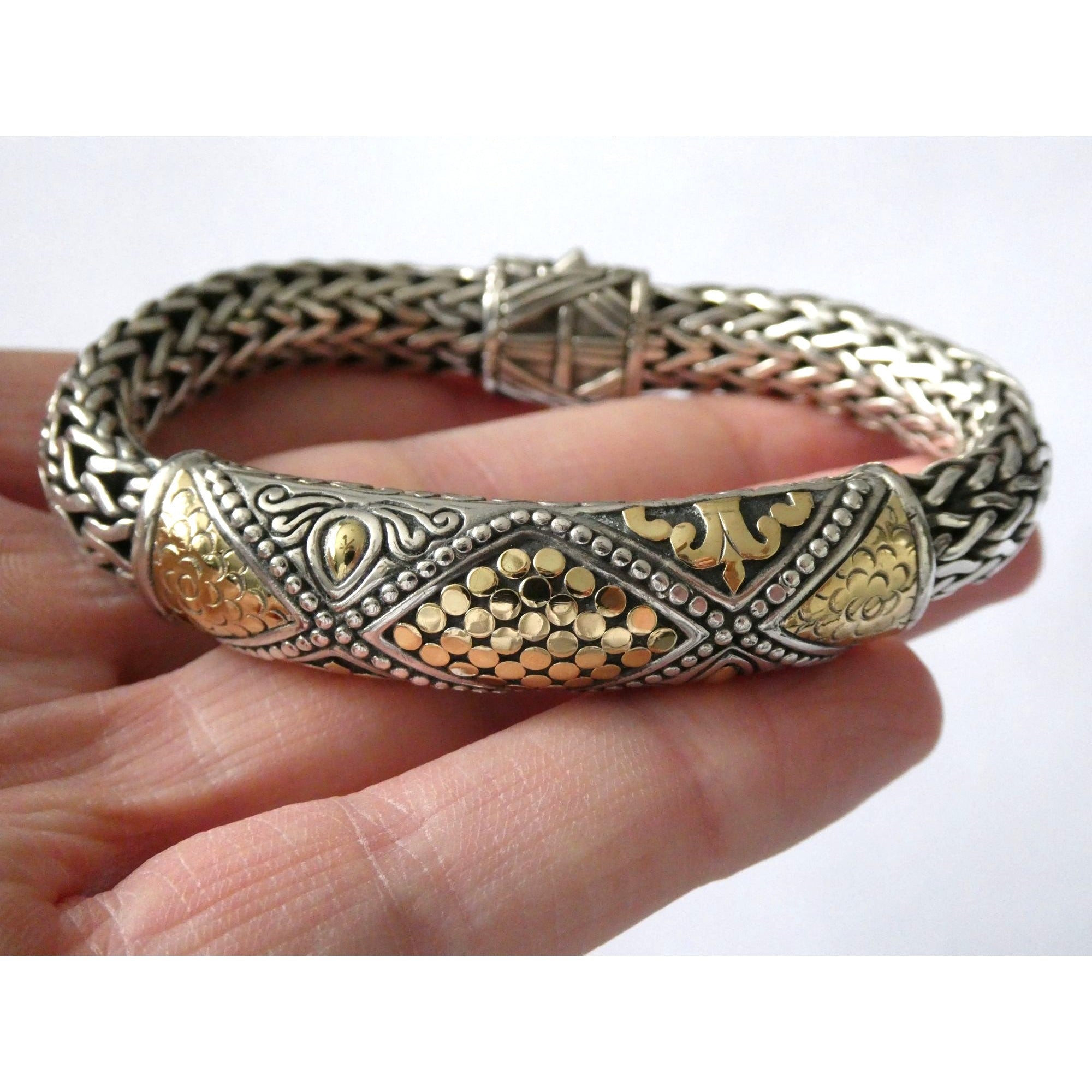 John Hardy Dot Collection Sterling Silver 18k Gold Classic Chain Bracelet 7 Inch