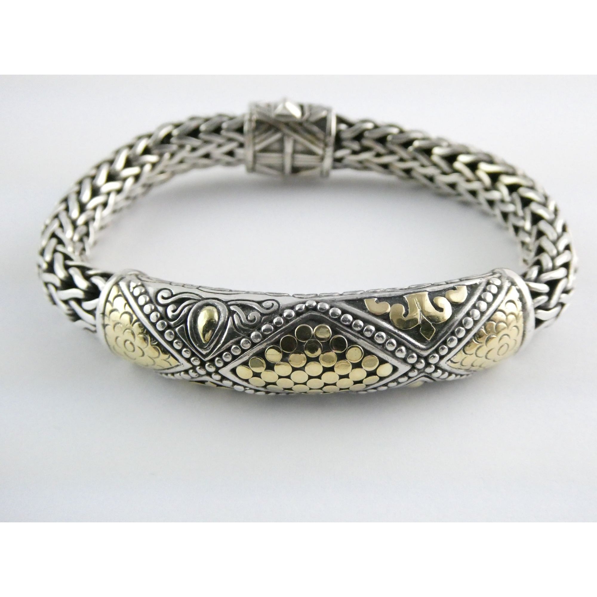 John Hardy Dot Collection Sterling Silver 18k Gold Classic Chain Bracelet 7 Inch