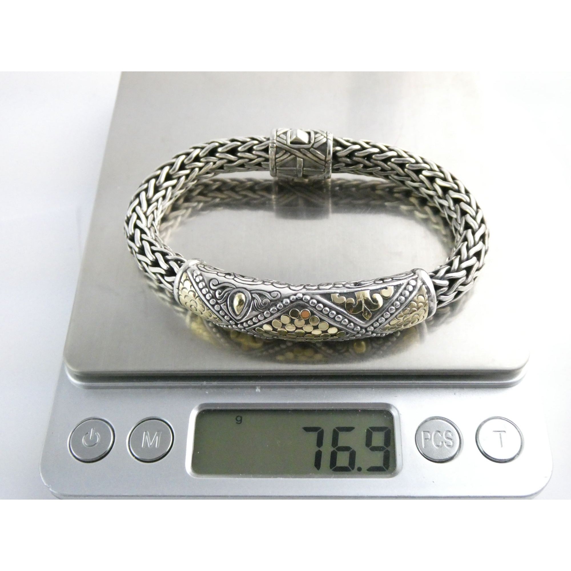 John Hardy Dot Collection Sterling Silver 18k Gold Classic Chain Bracelet 7 Inch