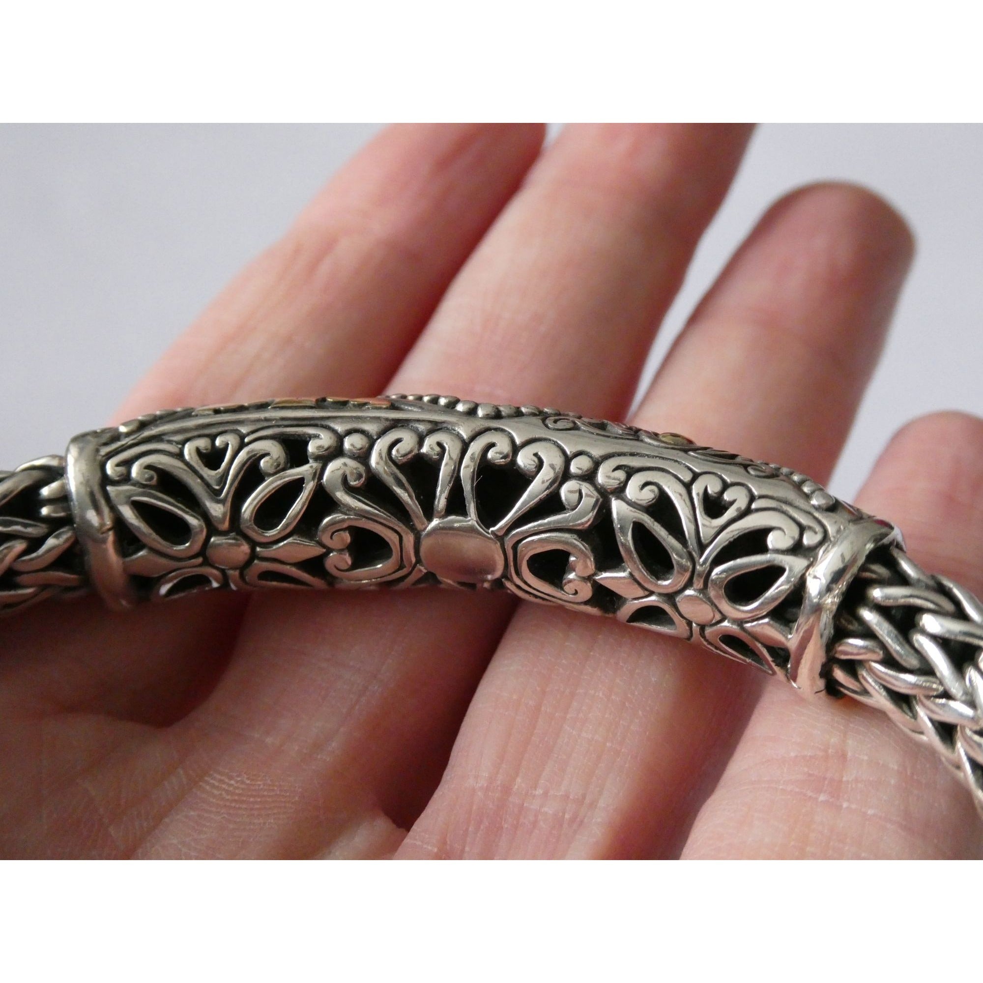 John Hardy Dot Collection Sterling Silver 18k Gold Classic Chain Bracelet 7 Inch