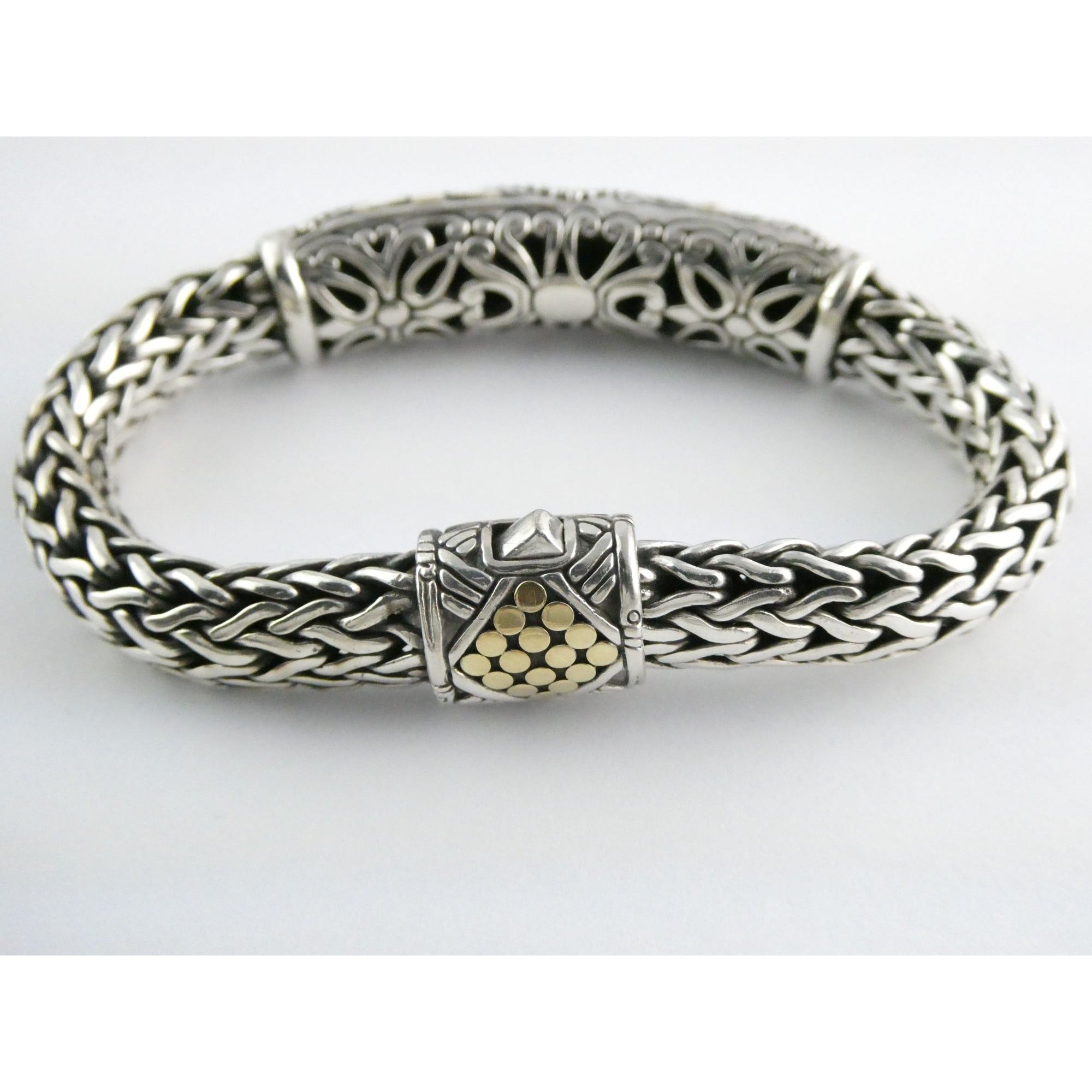 John Hardy Dot Collection Sterling Silver 18k Gold Classic Chain Bracelet 7 Inch