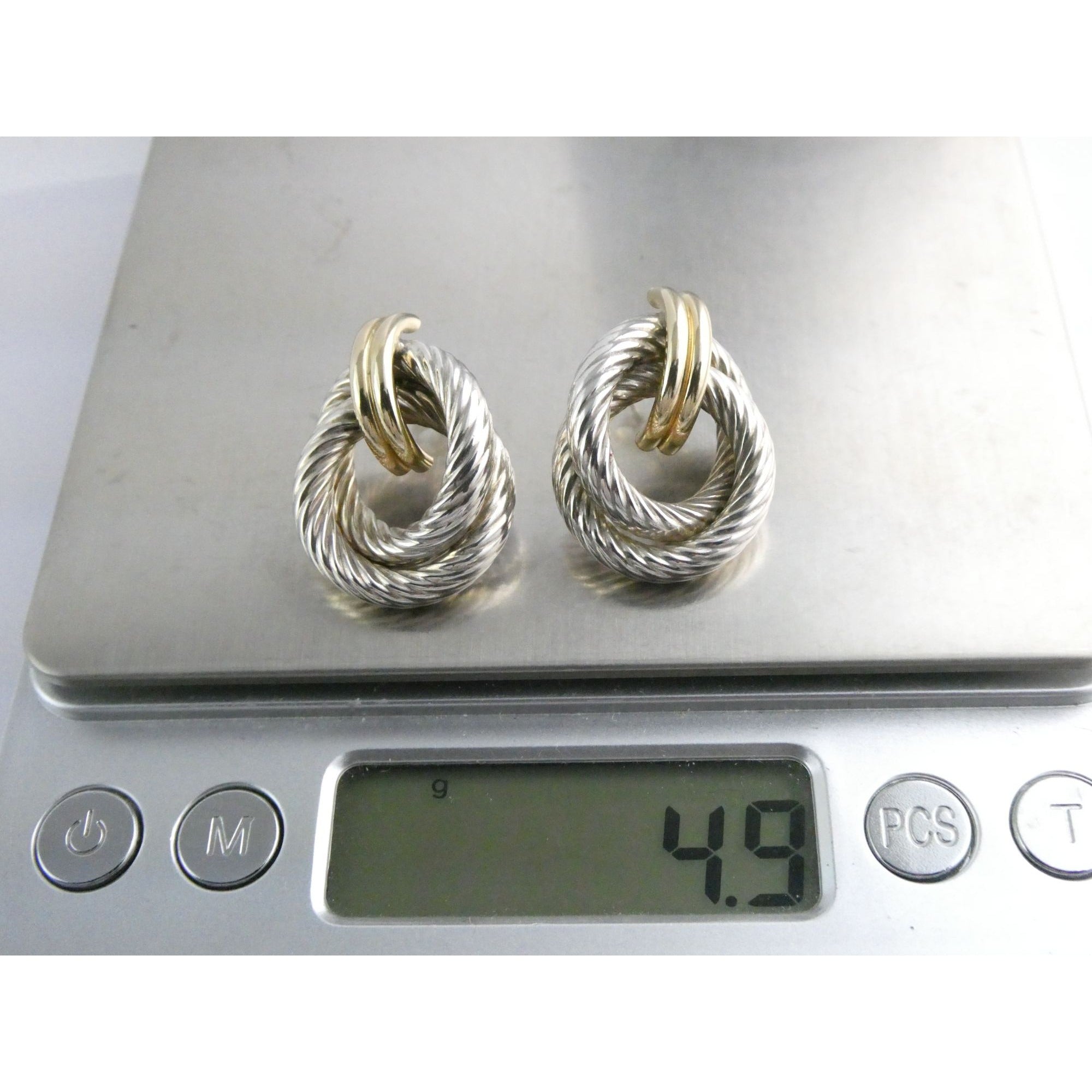 Mazza Bartholomew MB 14k Gold Sterling Silver Pierced Stud Earrings 26mm 4.9g