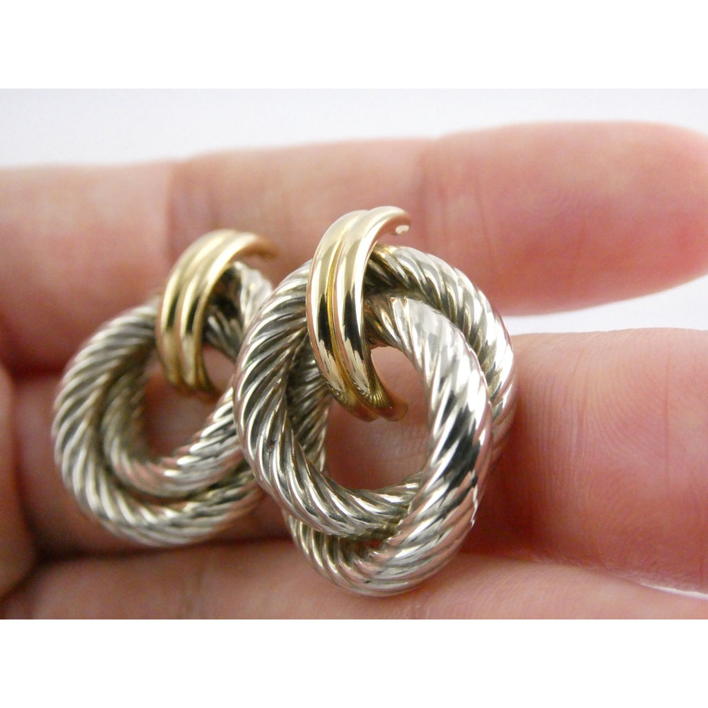 Mazza Bartholomew MB 14k Gold Sterling Silver Pierced Stud Earrings 26mm 4.9g