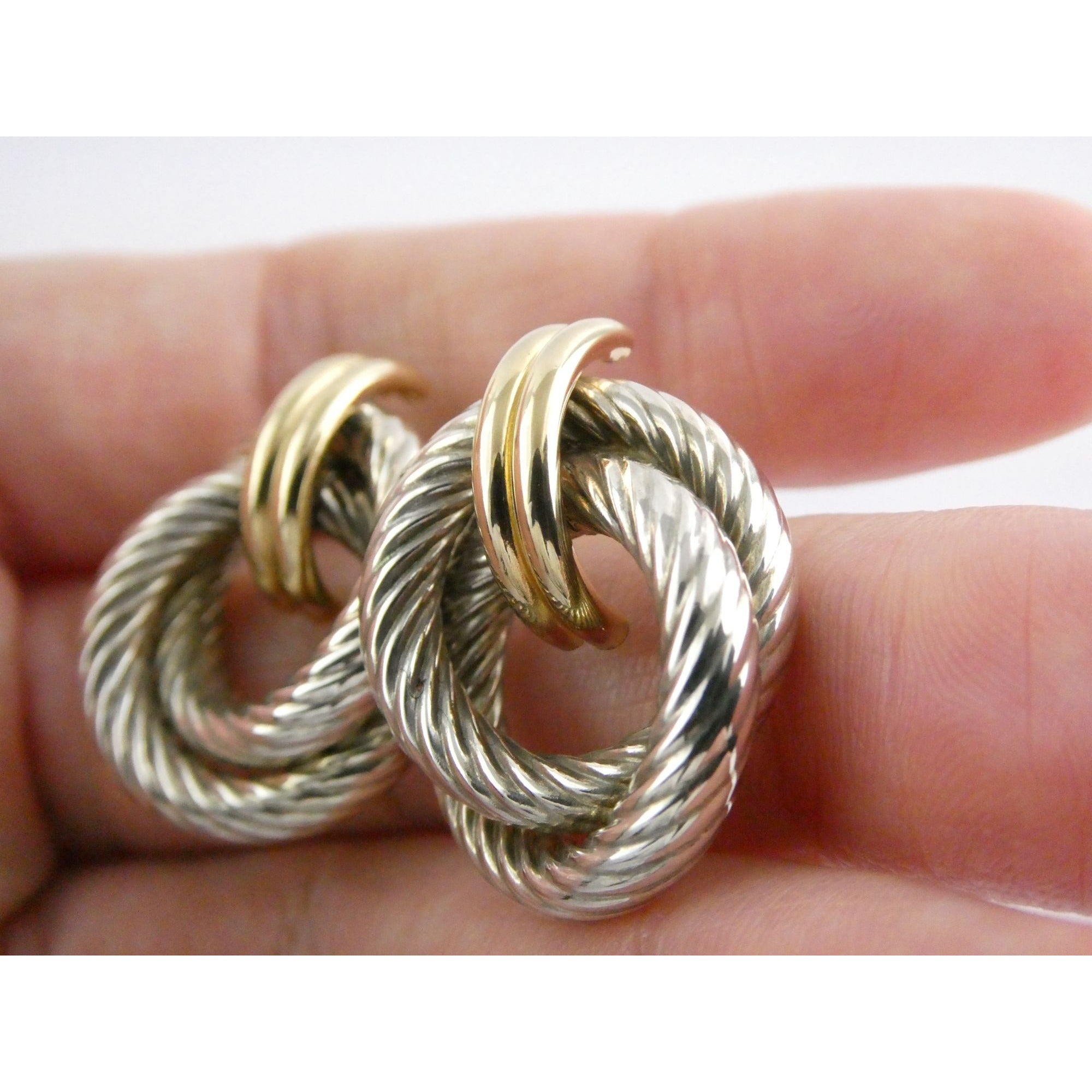 Mazza Bartholomew MB 14k Gold Sterling Silver Pierced Stud Earrings 26mm 4.9g