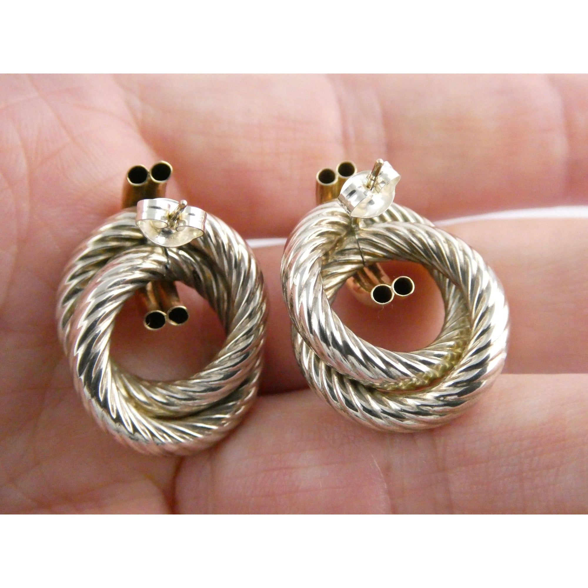 Mazza Bartholomew MB 14k Gold Sterling Silver Pierced Stud Earrings 26mm 4.9g