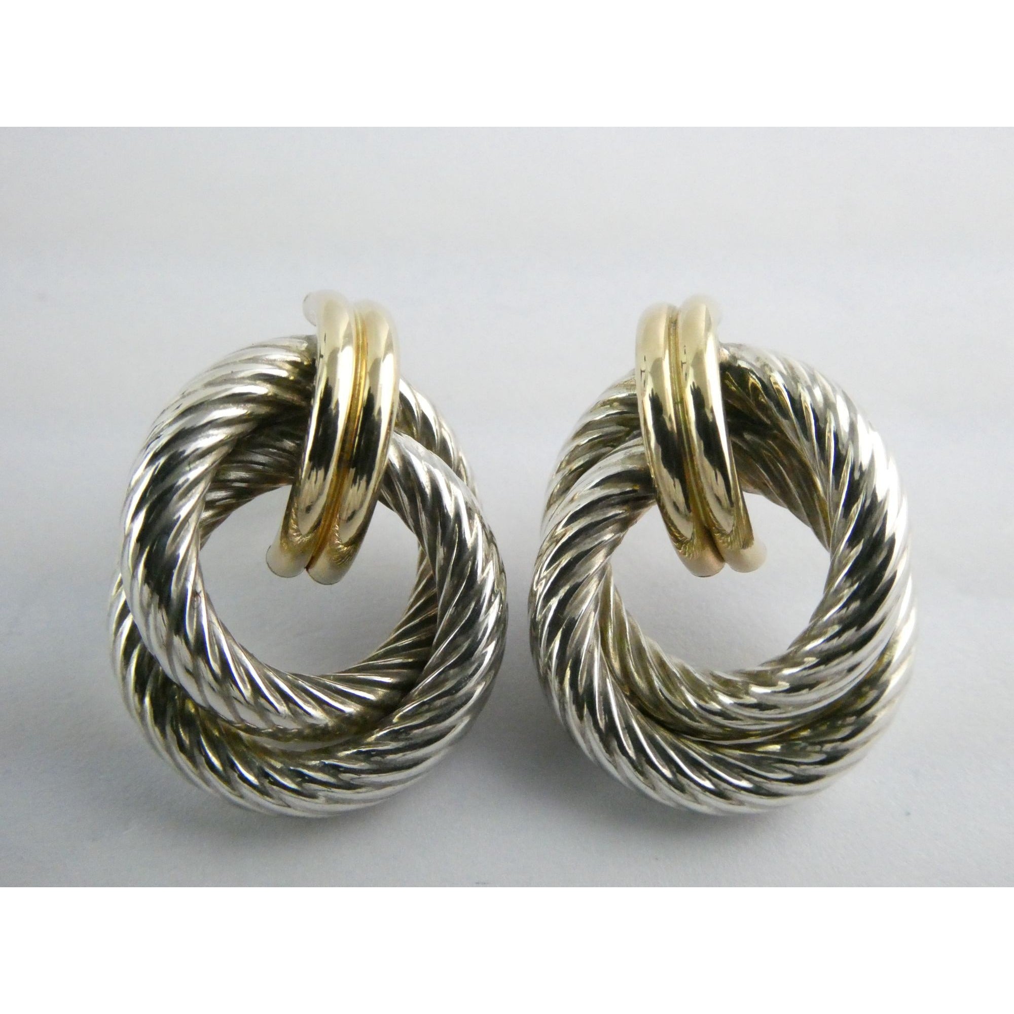 Mazza Bartholomew MB 14k Gold Sterling Silver Pierced Stud Earrings 26mm 4.9g