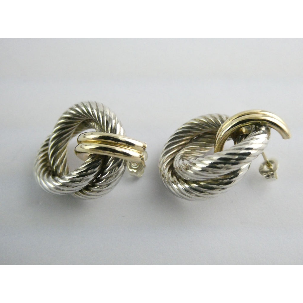Mazza Bartholomew MB 14k Gold Sterling Silver Pierced Stud Earrings 26mm 4.9g