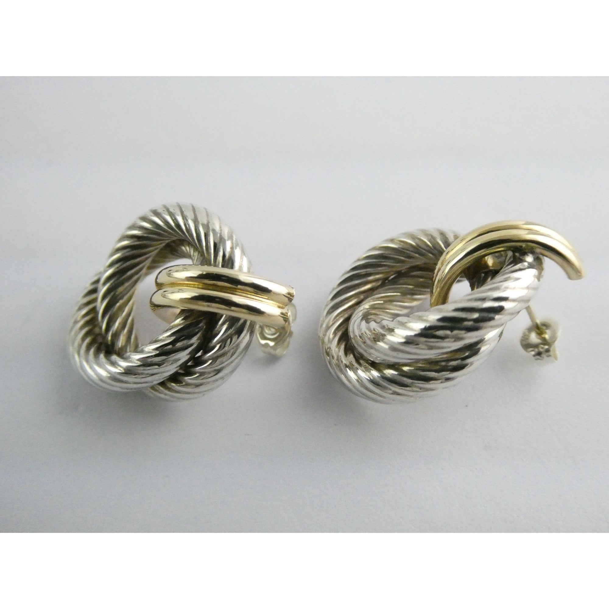 Mazza Bartholomew MB 14k Gold Sterling Silver Pierced Stud Earrings 26mm 4.9g