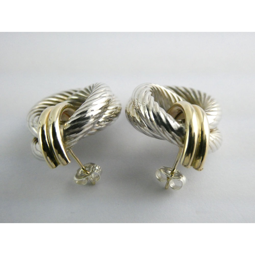 Mazza Bartholomew MB 14k Gold Sterling Silver Pierced Stud Earrings 26mm 4.9g