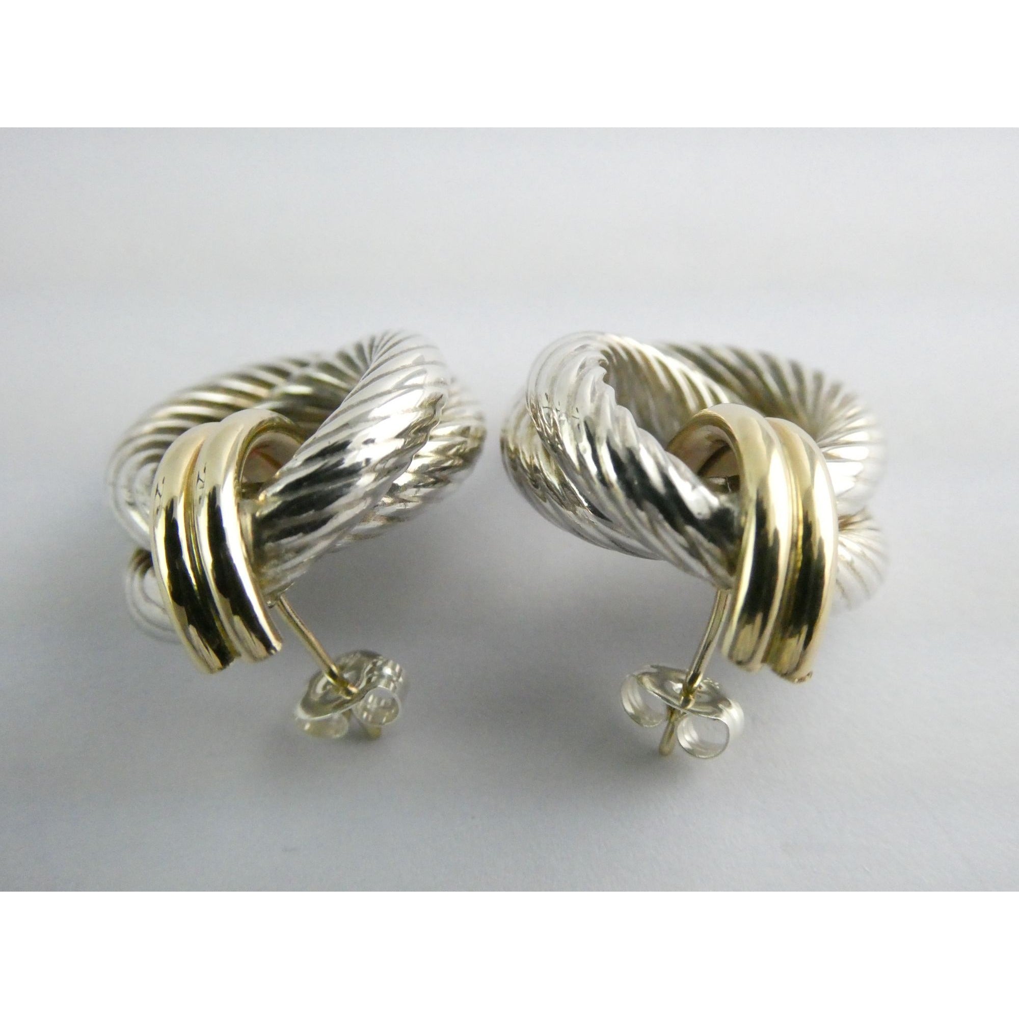 Mazza Bartholomew MB 14k Gold Sterling Silver Pierced Stud Earrings 26mm 4.9g