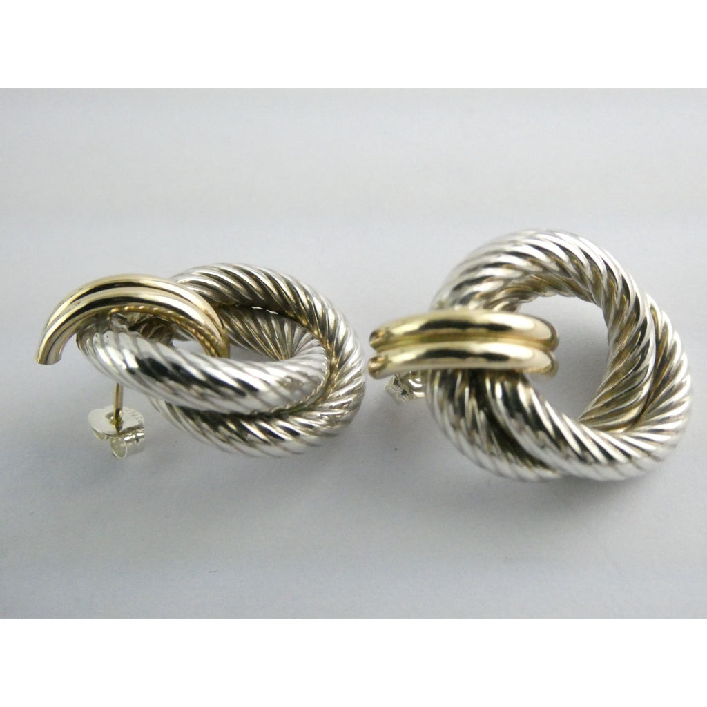 Mazza Bartholomew MB 14k Gold Sterling Silver Pierced Stud Earrings 26mm 4.9g