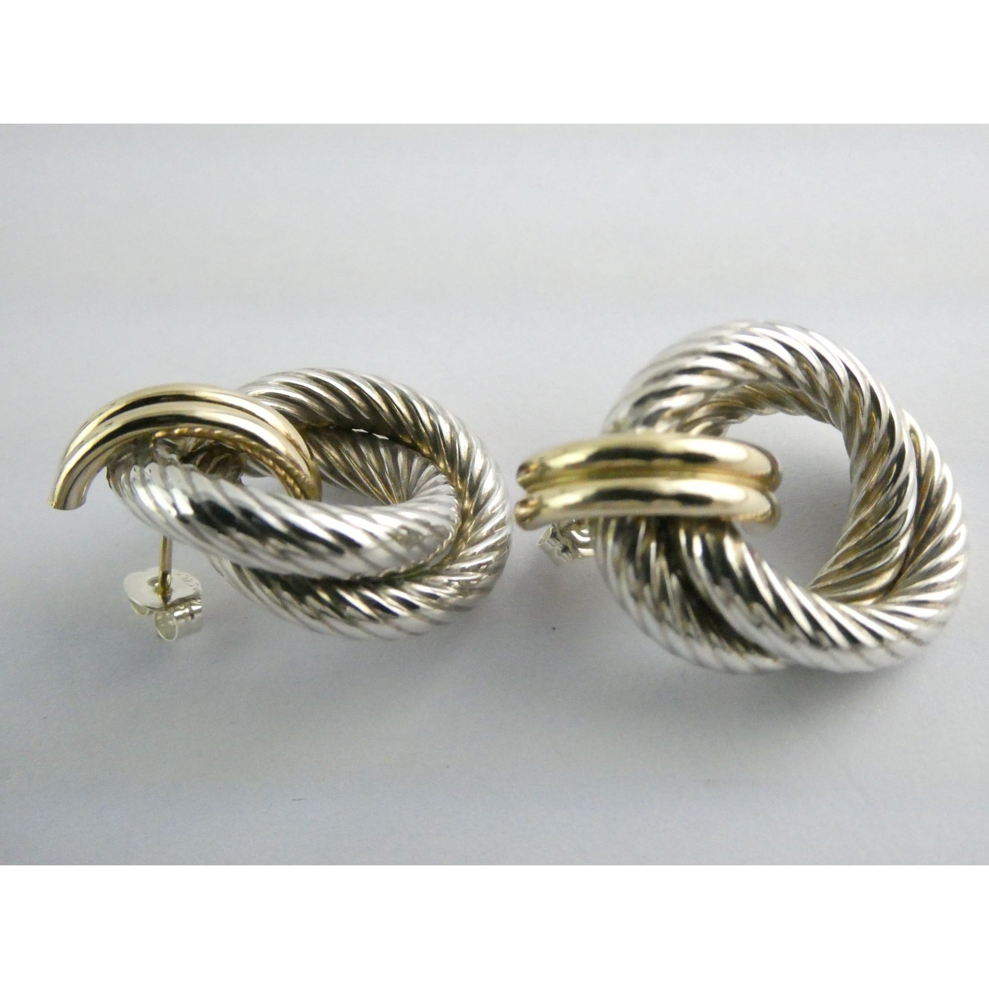 Mazza Bartholomew MB 14k Gold Sterling Silver Pierced Stud Earrings 26mm 4.9g