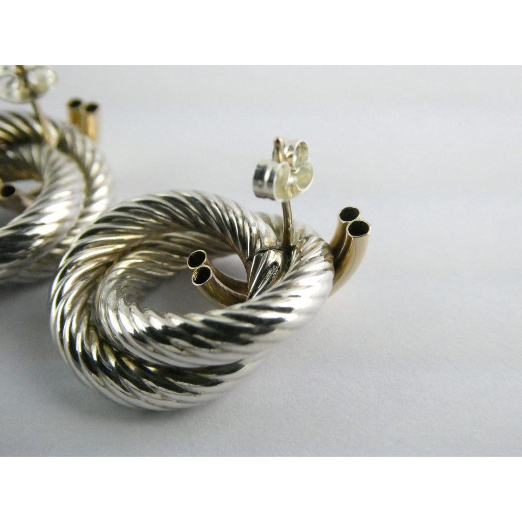Mazza Bartholomew MB 14k Gold Sterling Silver Pierced Stud Earrings 26mm 4.9g