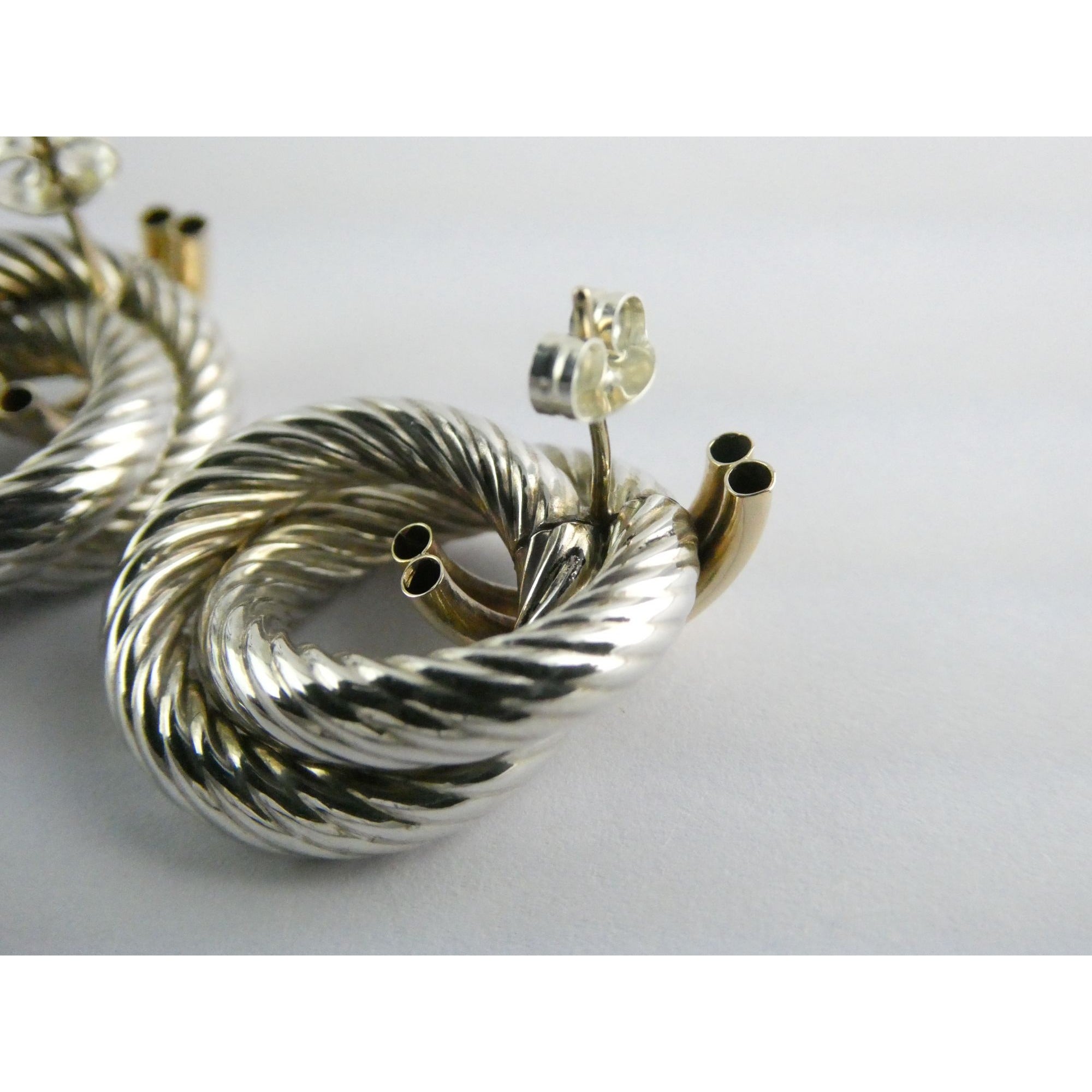 Mazza Bartholomew MB 14k Gold Sterling Silver Pierced Stud Earrings 26mm 4.9g