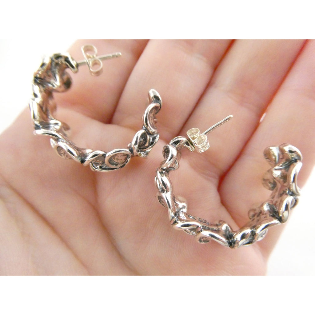 Kabana Sterling Silver Plumeria Flower Curled Earrings 16.7g 1 Inch Length