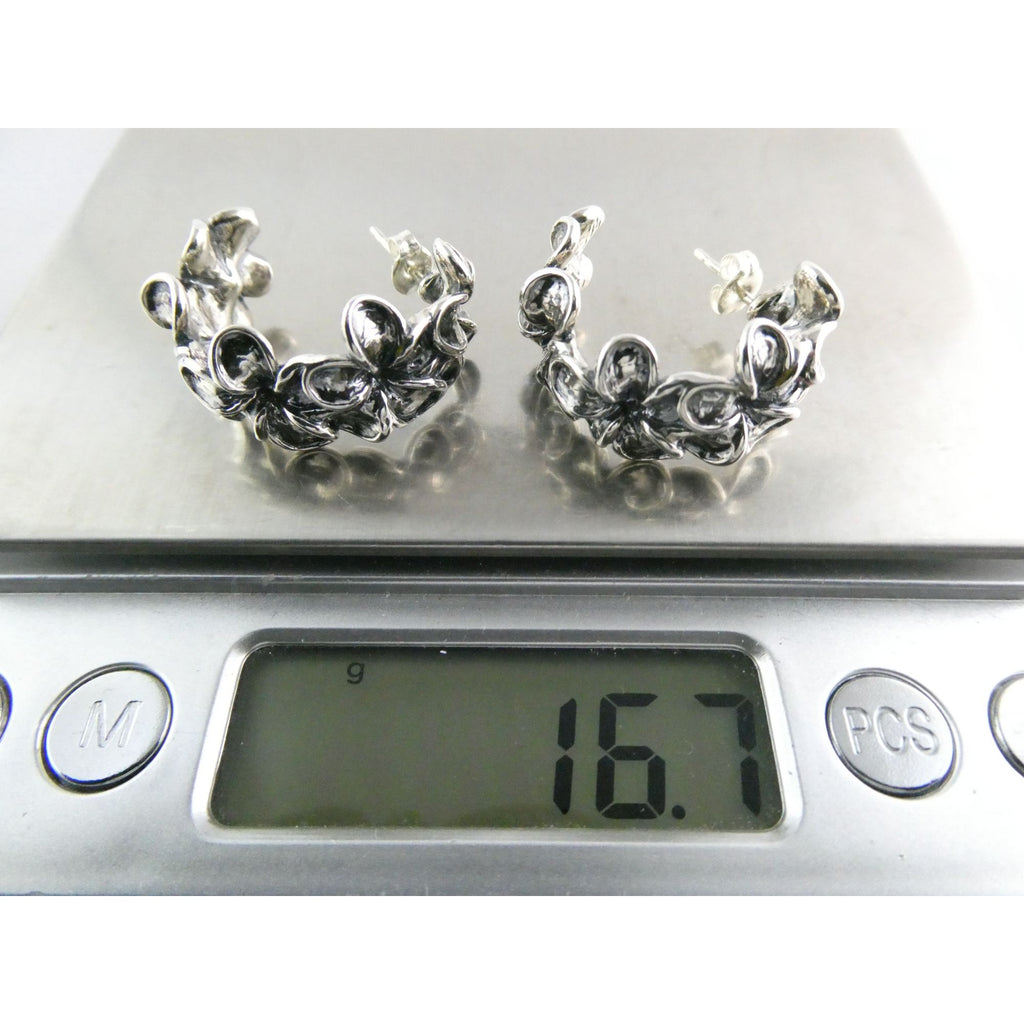 Kabana Sterling Silver Plumeria Flower Curled Earrings 16.7g 1 Inch Length