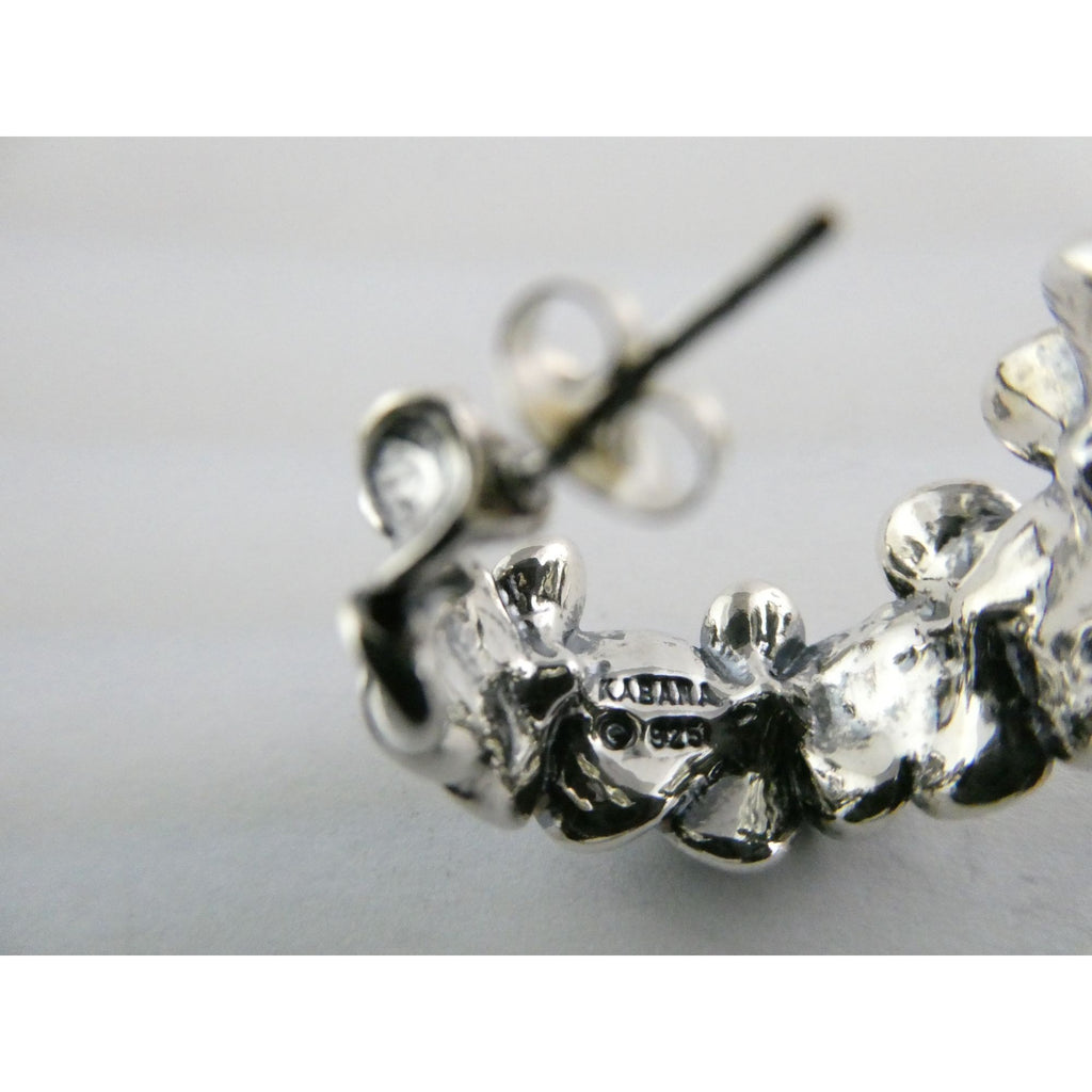 Kabana Sterling Silver Plumeria Flower Curled Earrings 16.7g 1 Inch Length