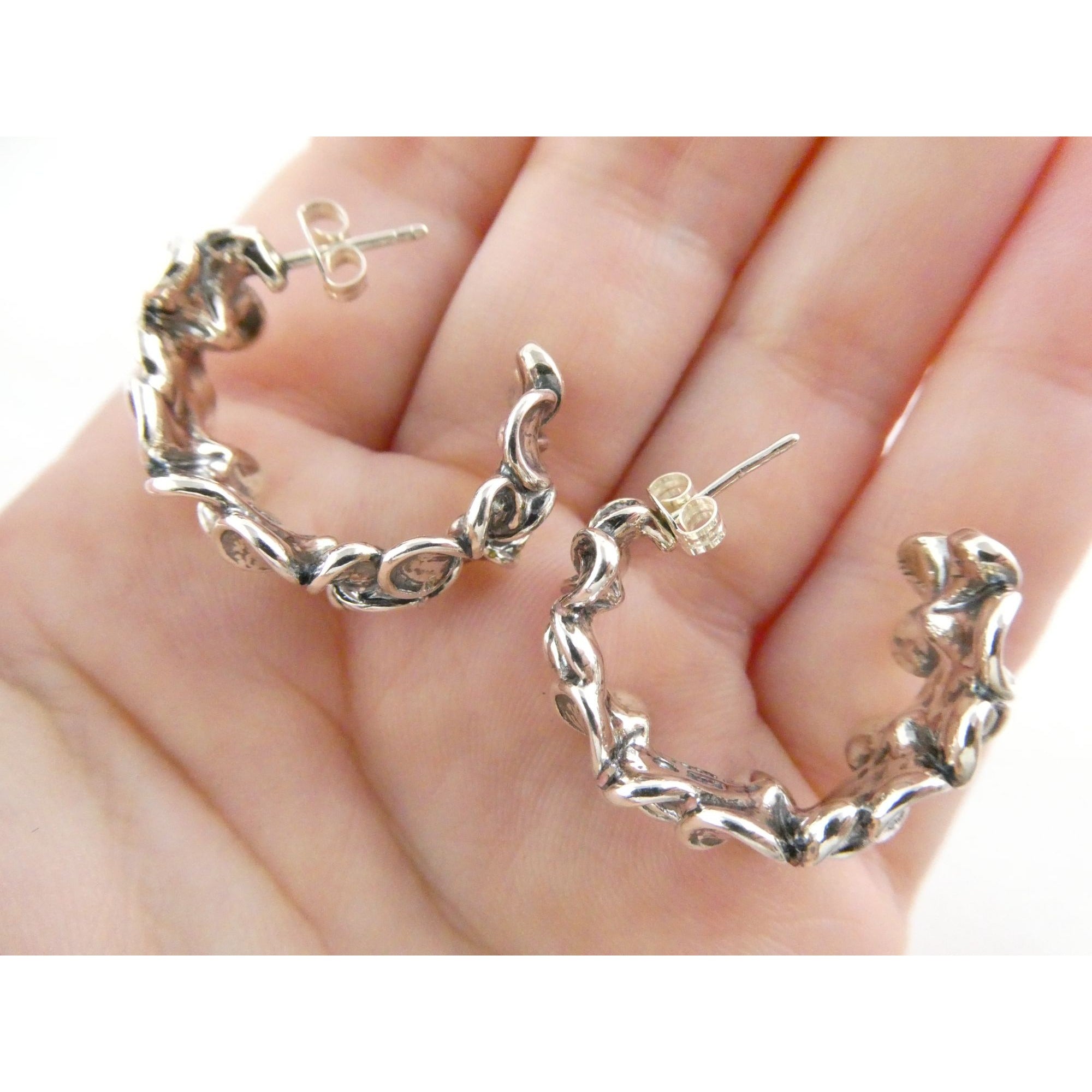 Kabana Sterling Silver Plumeria Flower Curled Earrings 16.7g 1 Inch Length
