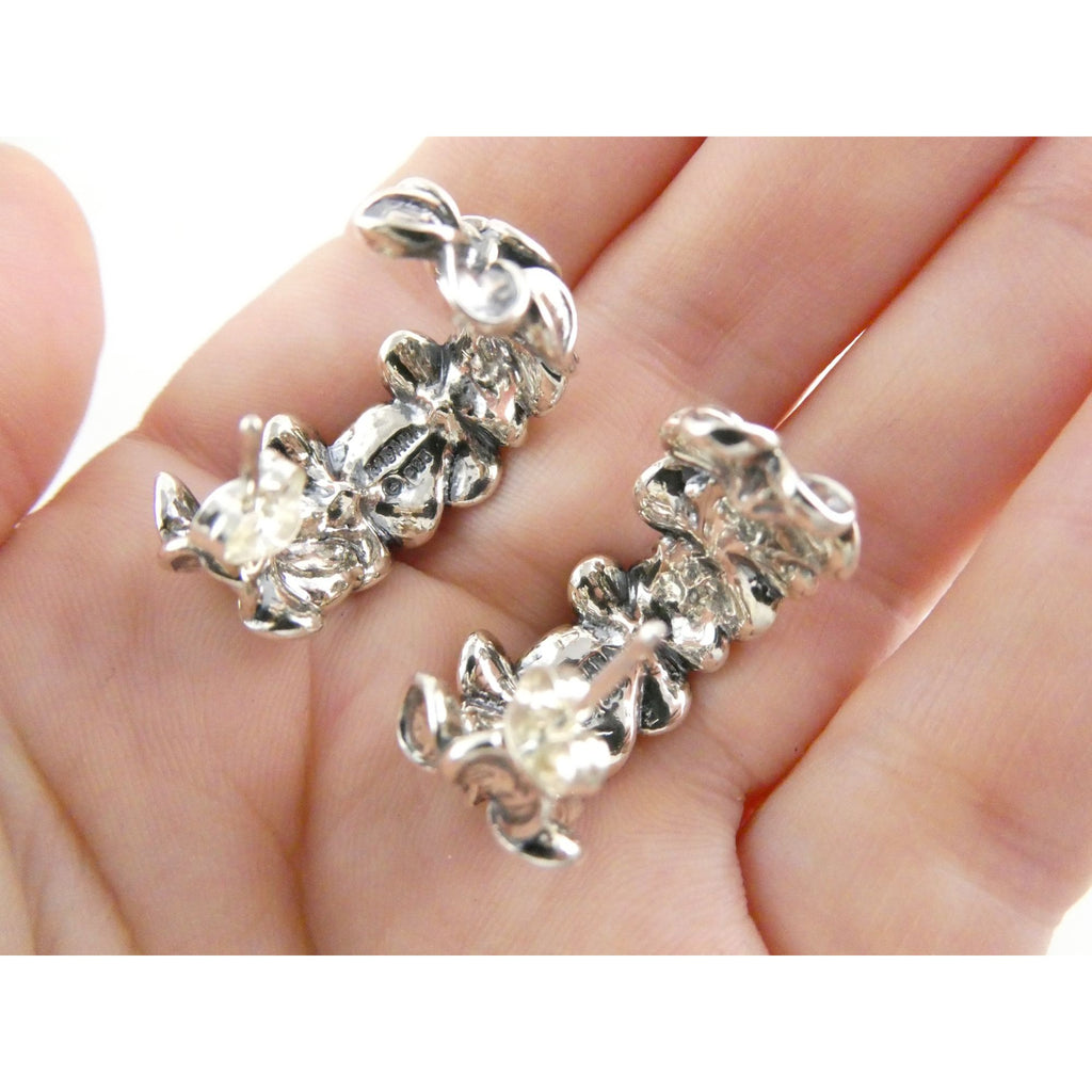 Kabana Sterling Silver Plumeria Flower Curled Earrings 16.7g 1 Inch Length