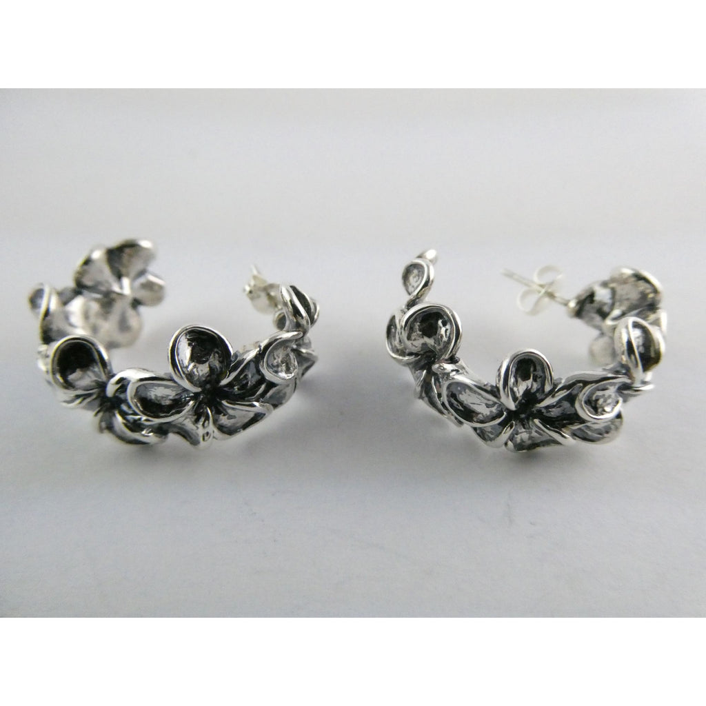 Kabana Sterling Silver Plumeria Flower Curled Earrings 16.7g 1 Inch Length