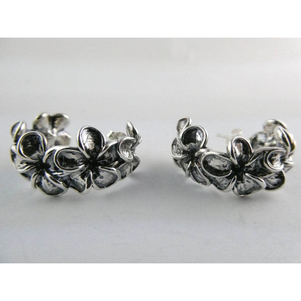 Kabana Sterling Silver Plumeria Flower Curled Earrings 16.7g 1 Inch Length