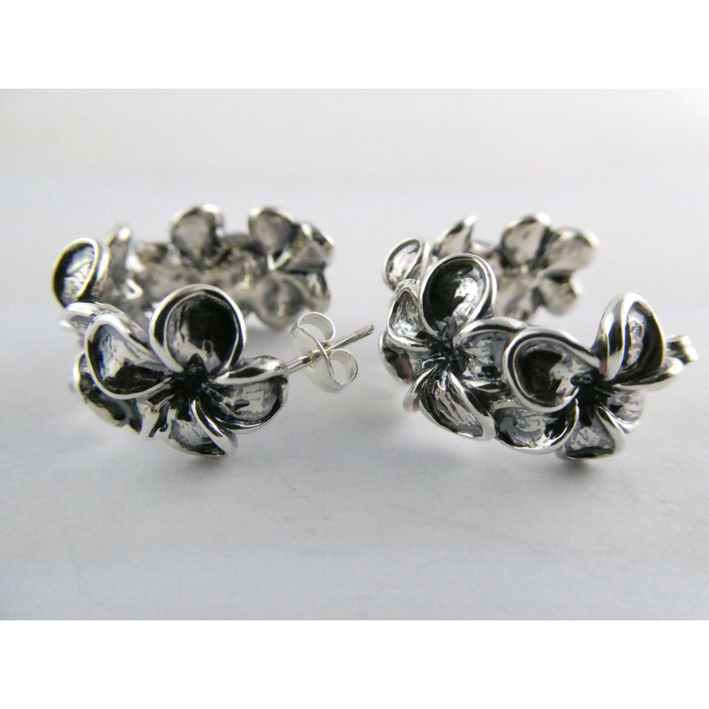 Kabana Sterling Silver Plumeria Flower Curled Earrings 16.7g 1 Inch Length