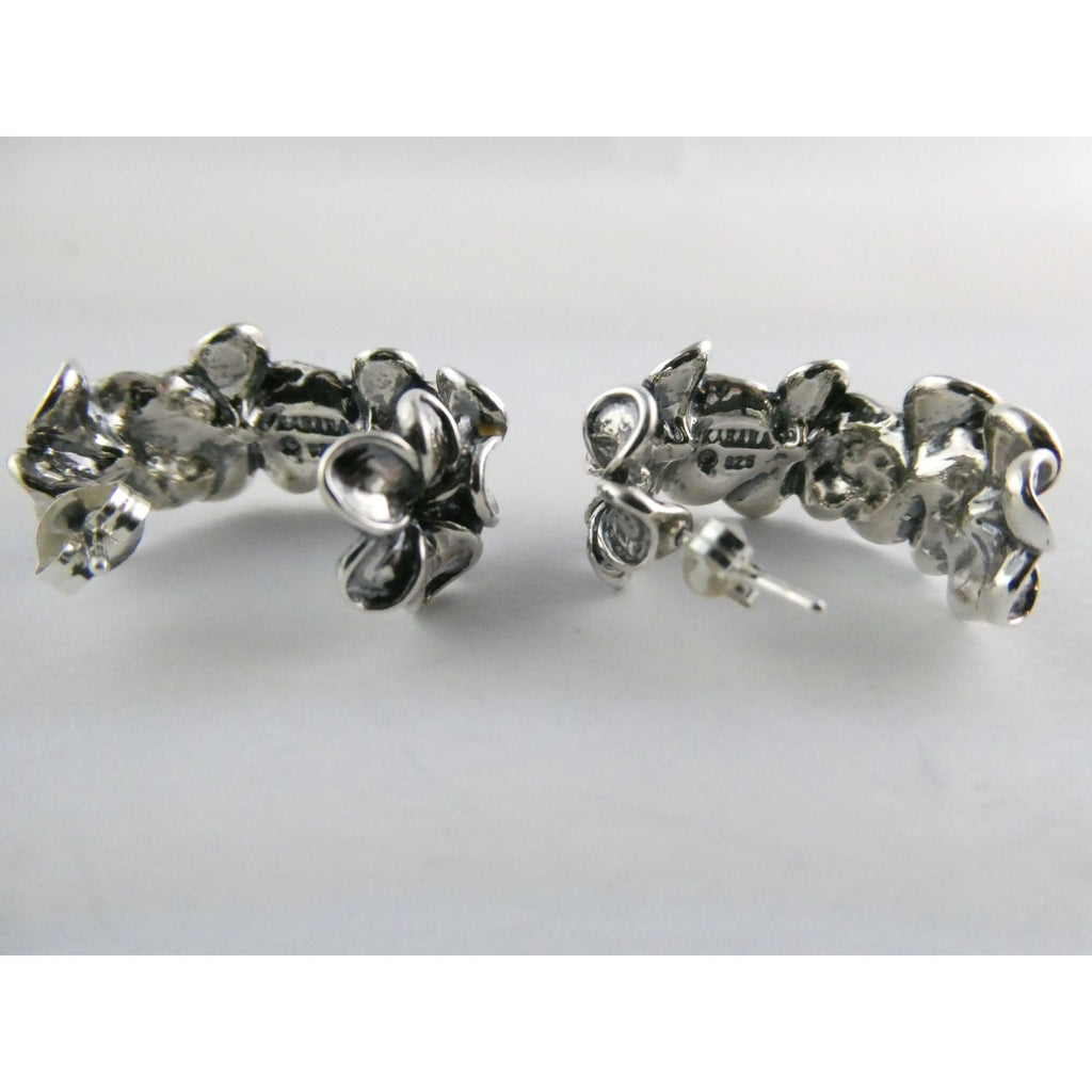 Kabana Sterling Silver Plumeria Flower Curled Earrings 16.7g 1 Inch Length