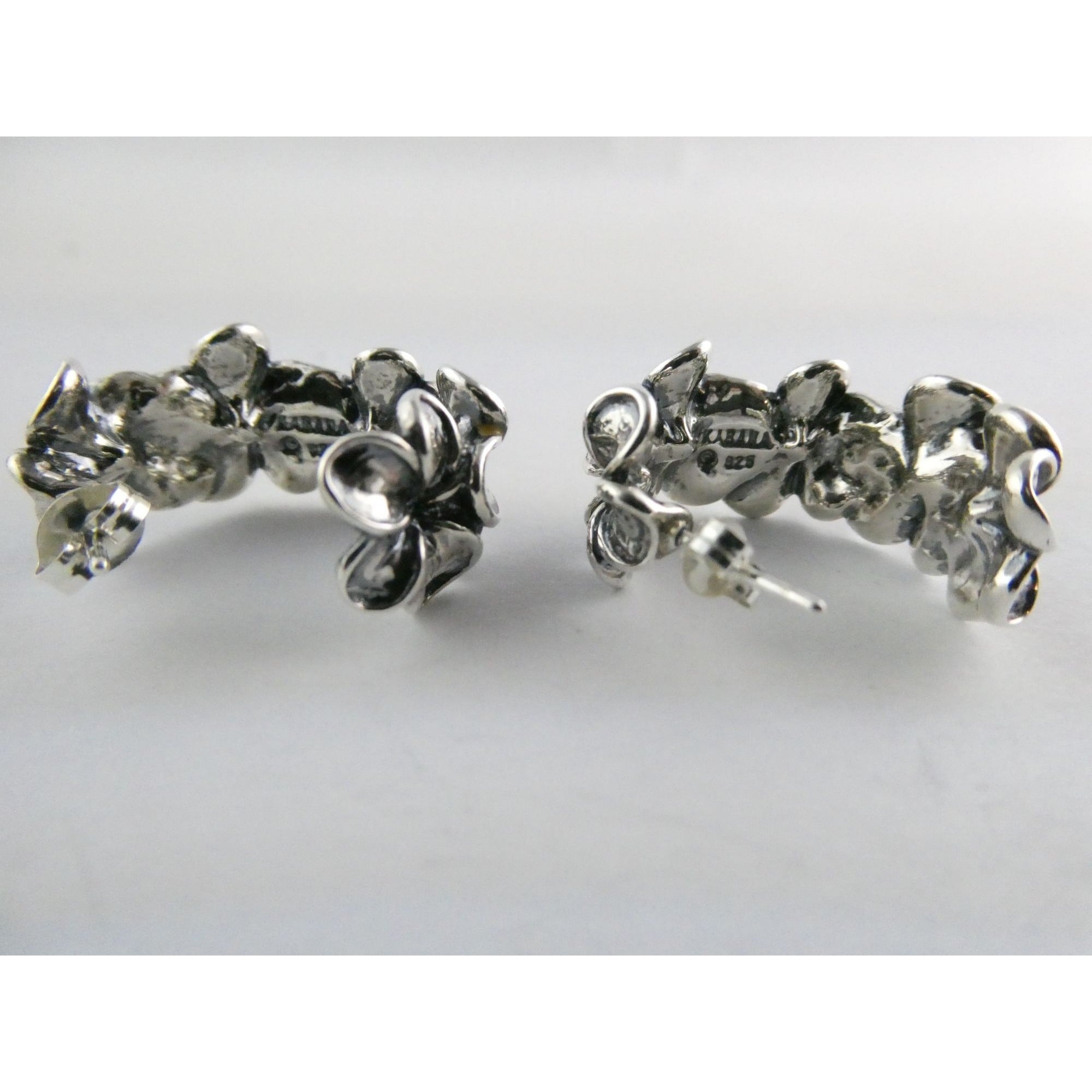 Kabana Sterling Silver Plumeria Flower Curled Earrings 16.7g 1 Inch Length