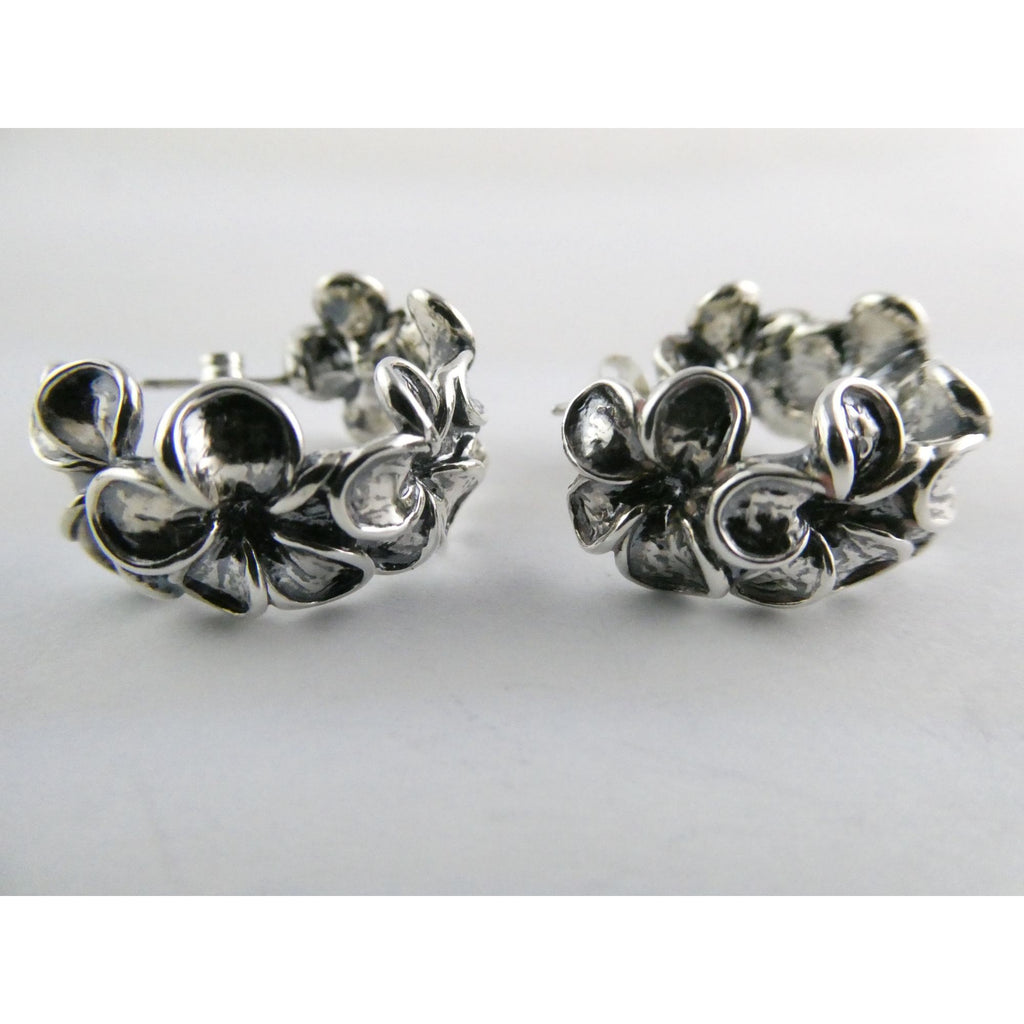 Kabana Sterling Silver Plumeria Flower Curled Earrings 16.7g 1 Inch Length