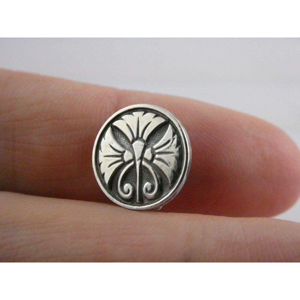 Vintage Art Nouveau Sterling Silver Flourish Design Lapel Pin 1.5g 12mm Diameter