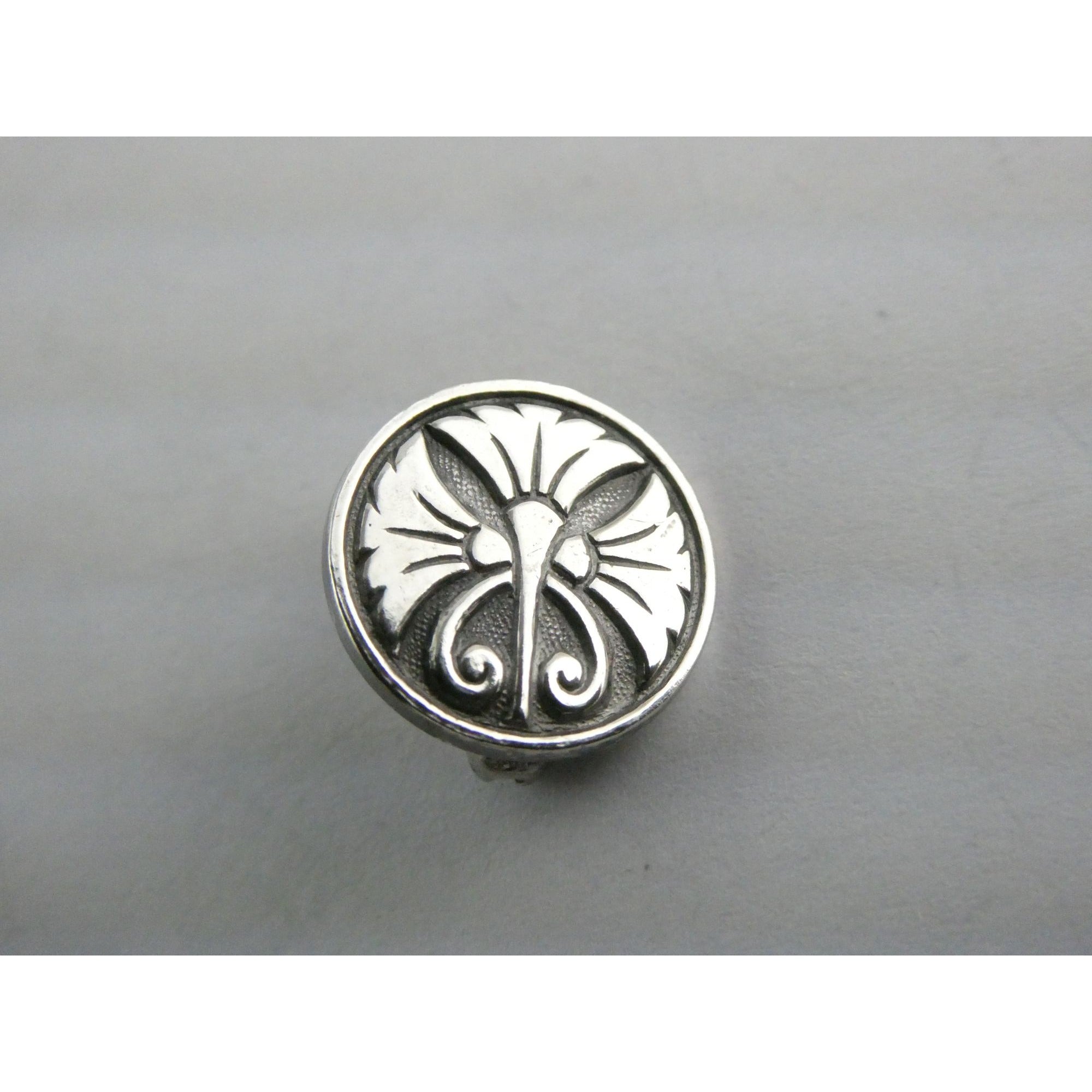 Vintage Art Nouveau Sterling Silver Flourish Design Lapel Pin 1.5g 12mm Diameter