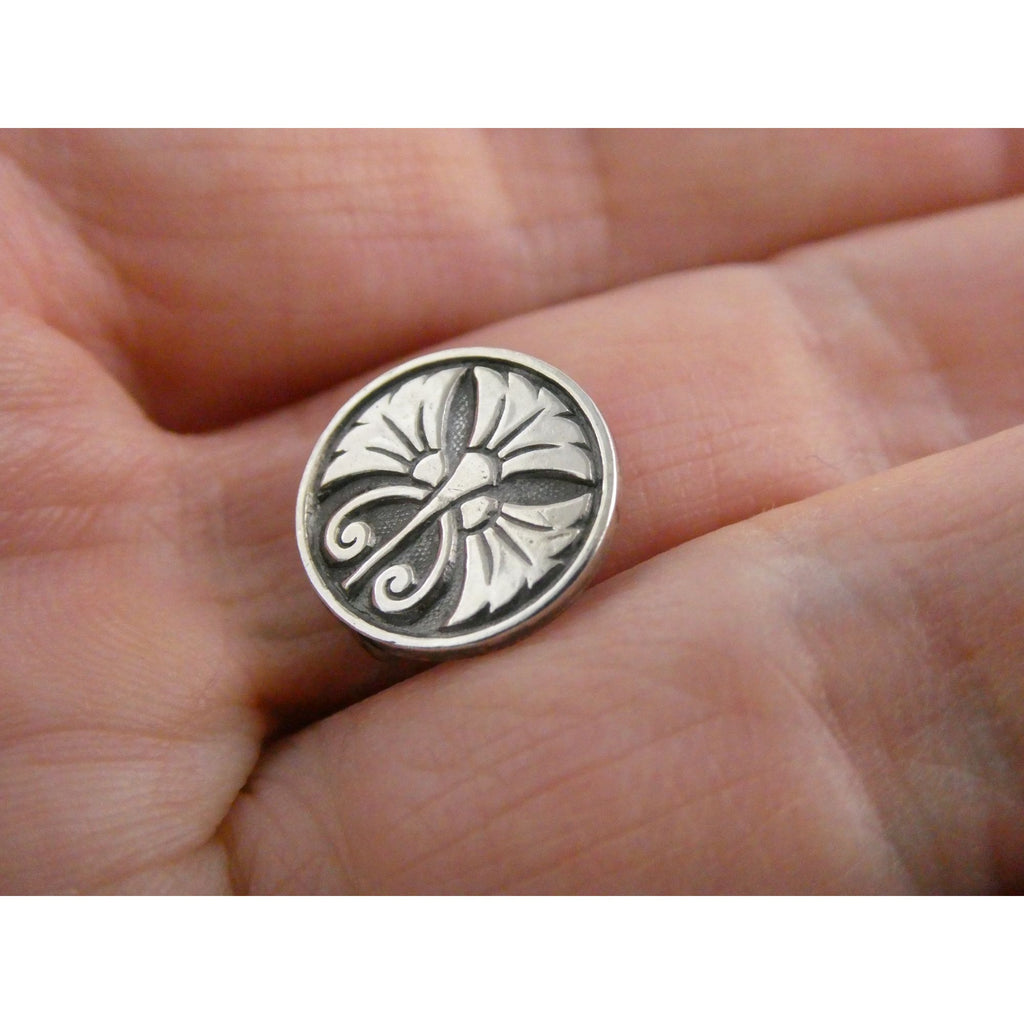 Vintage Art Nouveau Sterling Silver Flourish Design Lapel Pin 1.5g 12mm Diameter