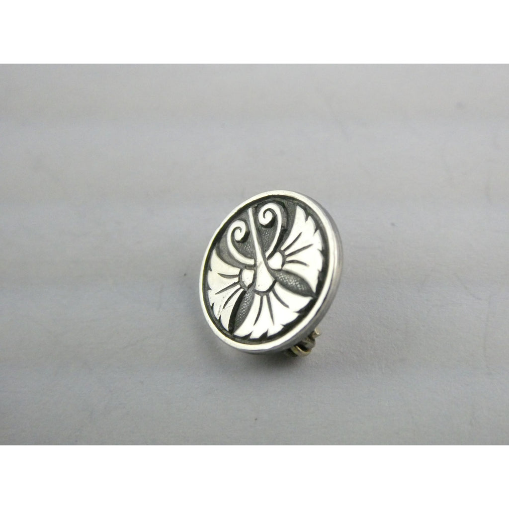 Vintage Art Nouveau Sterling Silver Flourish Design Lapel Pin 1.5g 12mm Diameter